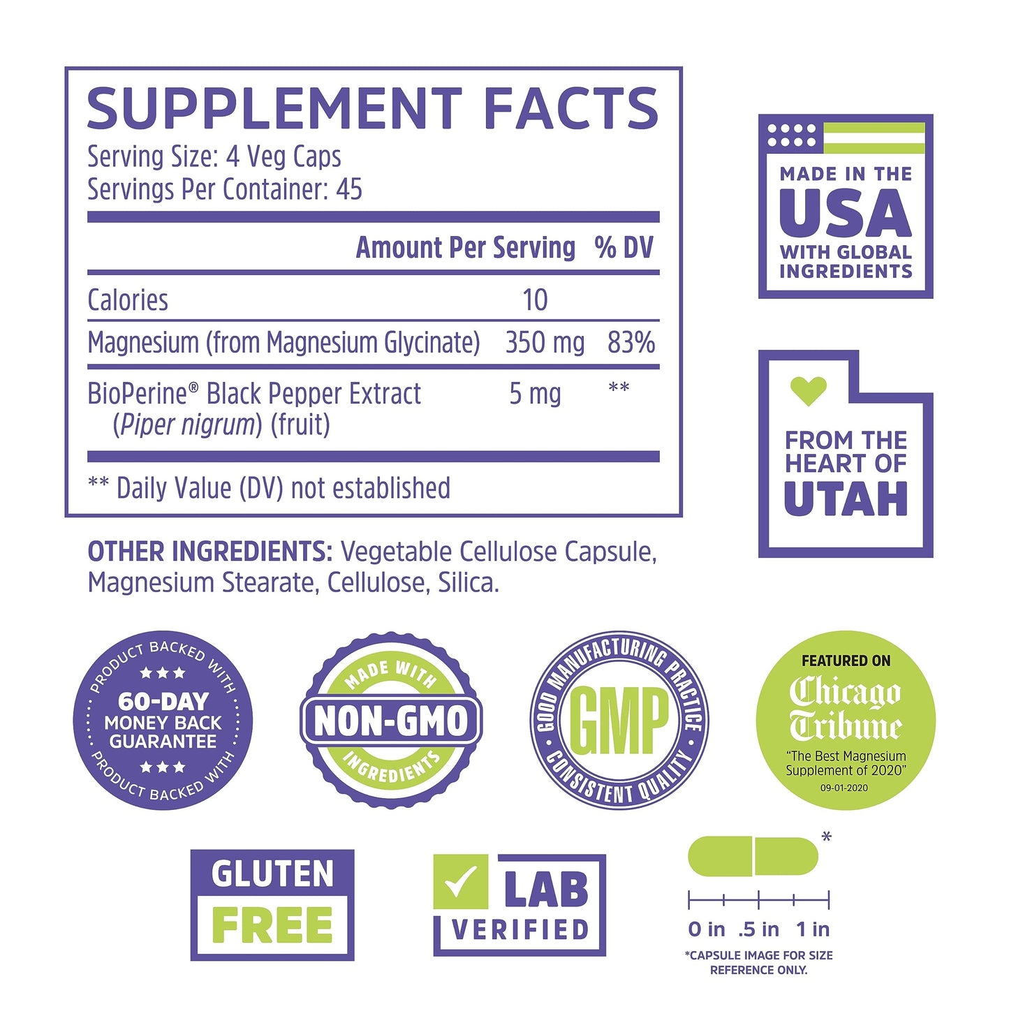 Zhou Magnesium Glycinate - Pure Mag Glycenate Supplement for Men & Women, Natural Sleep Aid, Heart Health Support, Muscle Relaxation & Vitality - 180 Vegan Friendly Capsules