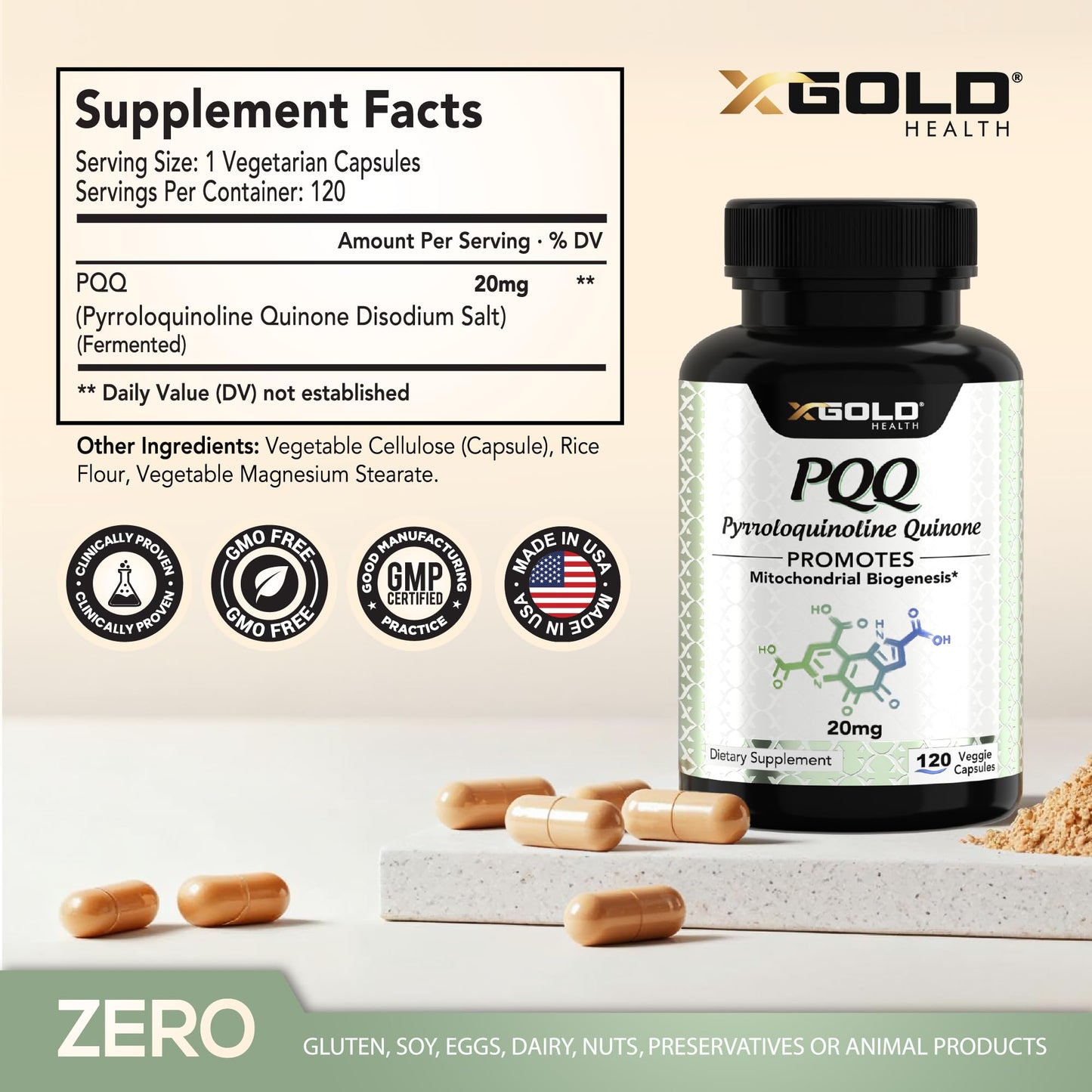 PQQ Supplement Veggie Capsules (Pyrroloquinoline Quinone), 99,7%+ Highly Purified - Promotes Mitochondrial Biogenesis, Energy Optimizer, Heart Health, Cognitive Function & Sleep Support (120 CT)