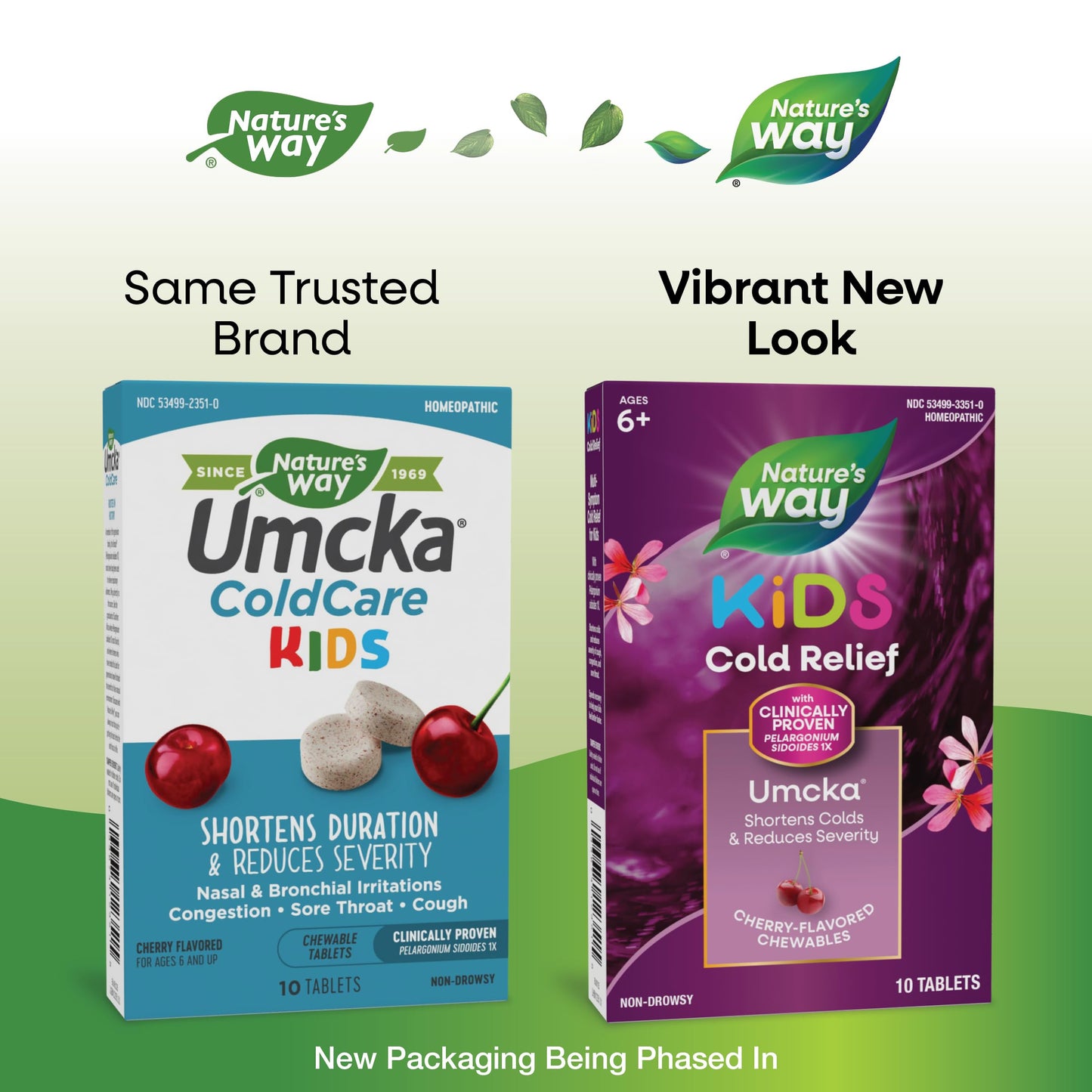 Nature's Way Cold Relief for Kids 6+, Umcka, Shortens Duration & Reduces Severity, Multi-Symptom Cold Relief, Homeopathic, Phenylephrine Free, Cherry Flavored, 10 Chewable Tablets