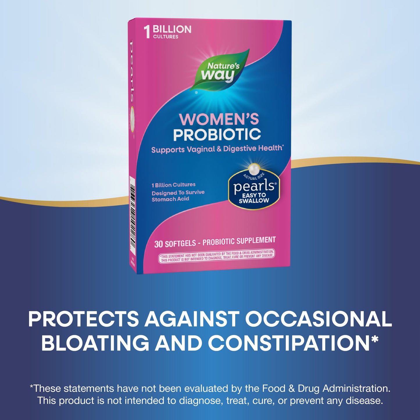 Nature's Way Women's Probiotic Pearls, Supports Vaginal and Digestive Health*, Protects Against Occasional Constipation & Bloating*, 1 Billion Live Cultures, 30 Softgels (Packaging May Vary)