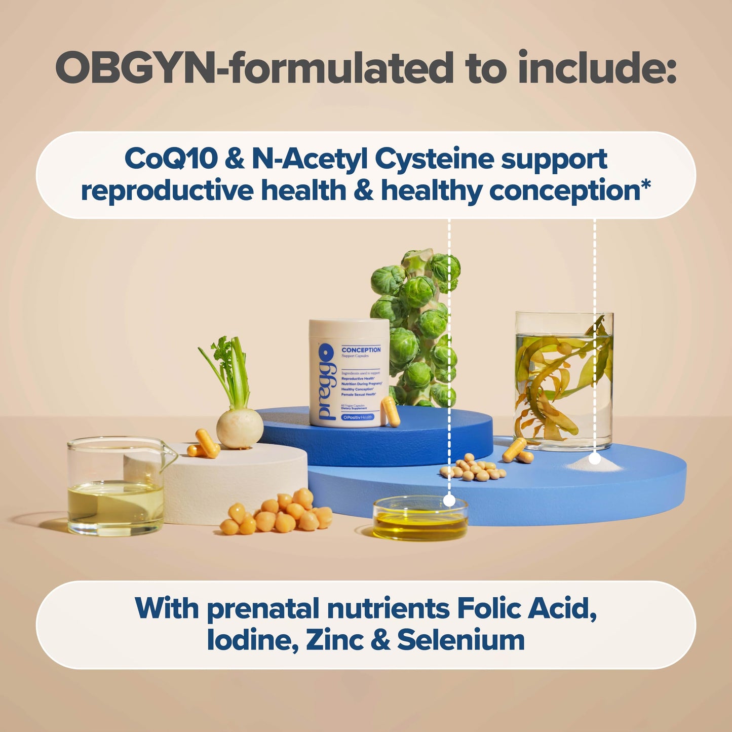O Positiv Preggo Conception Support Capsules for Women - OBGYN-Formulated Pre Prenatal Vitamins with Clinically-Studied Ingredients - CoQ10, N-Acetyl Cystein - Female Sexual Health, 60 Ct (Pack of 1)