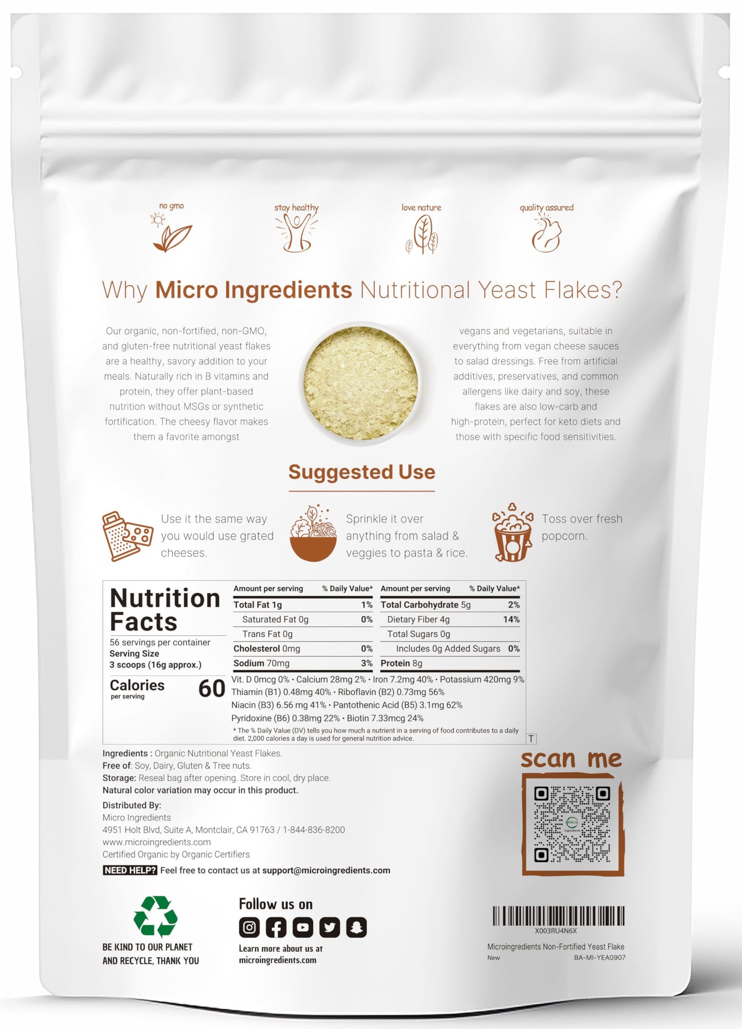 Pre-Order | Arrives in 5–10 Days – Organic Non-Fortified Nutritional Yeast Flakes, 2 Pounds (32oz) | Rich in Vegan Protein, B Vitamins & Beta-glucans | Keto Friendly, Dairy Free Cheese Substitute, Non-GMO, Gluten Free