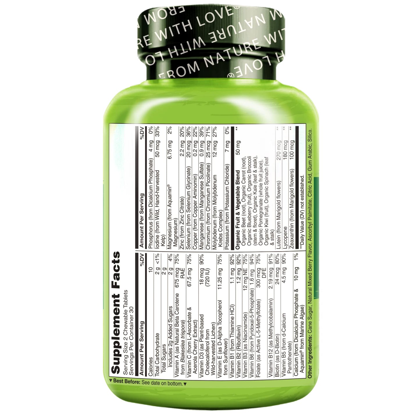 NATURELO Chewable Multivitamin for Children - with Vitamins & Minerals, Whole Food Organic Fruit Blend - Vegan, Vegetarian Supplement for Kids - 60 Tablets