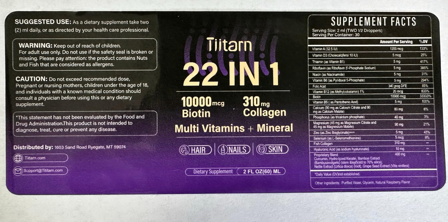 Liquid Collagen, Biotin & Hyaluronic Acid – Hair Growth Vitamins and Mineral Supplements for Women and Men Supports Hair, Skin & Nails | Vitamin B Complex-60ML