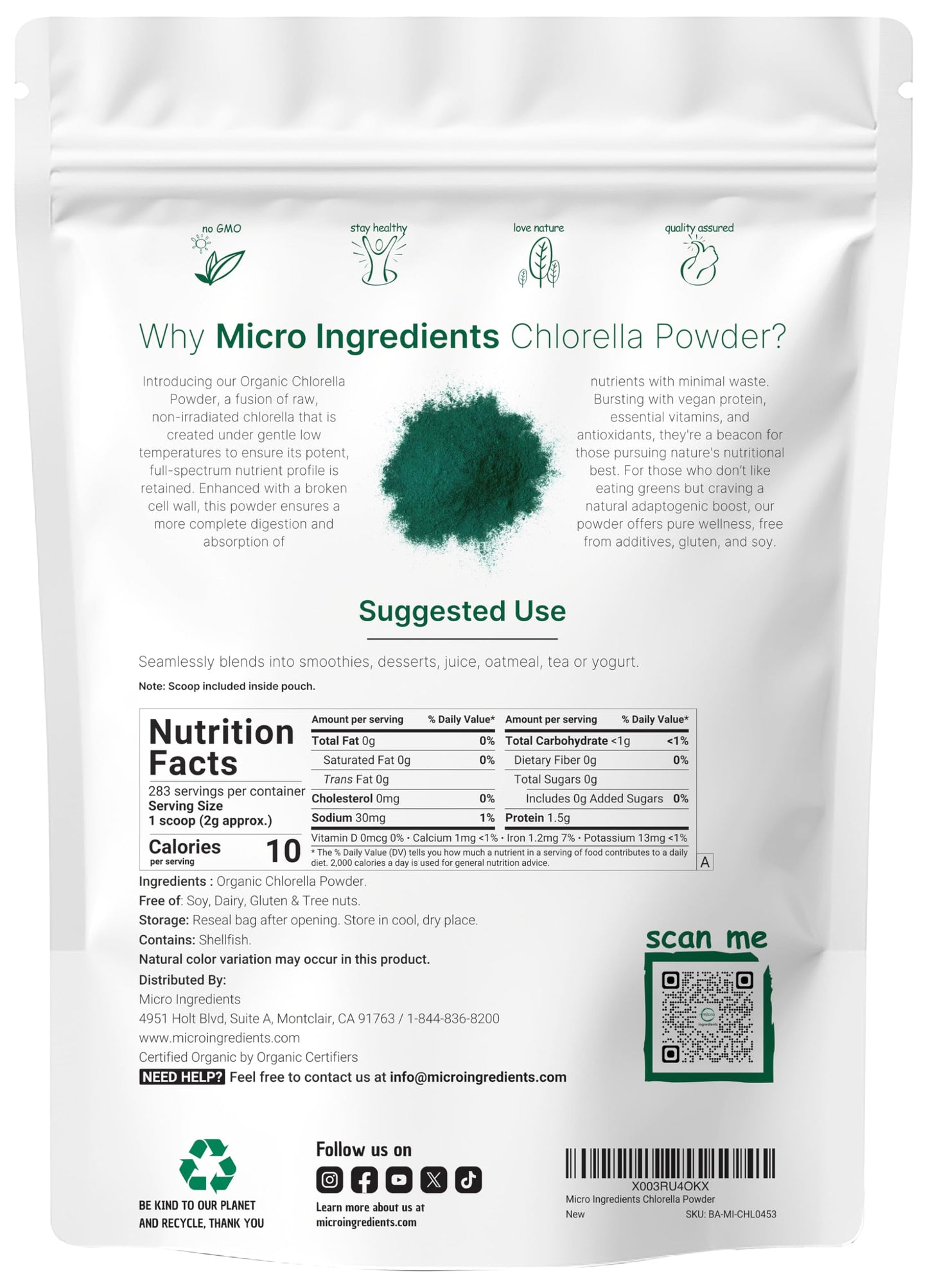 Micro Ingredients Organic Chlorella Powder, 20 Ounces | Broken Cell Wall for Complete Absorption | Raw Superfood Supplement, Rich in Protein & Vitamins | Non-GMO, Vegan, Non-Irradiated