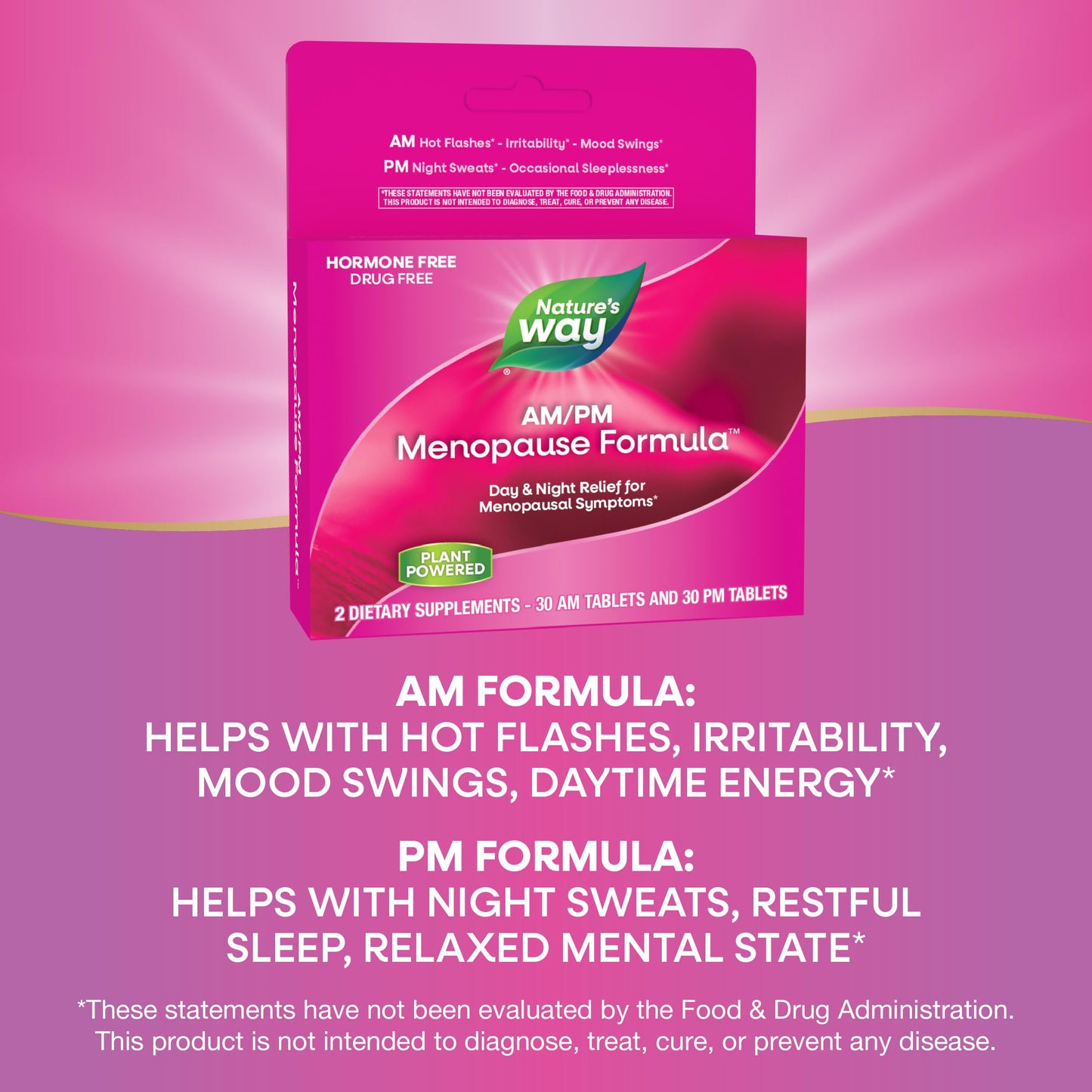 Nature's Way AM/ PM Menopause, Hot Flash Relief*, Night Sweats*, Restful Sleep*, Mood Swings*, Hormone-Free Formulas with Black Cohosh, L-Theanine, Valerian, 60 Tablets (Packaging May Vary)