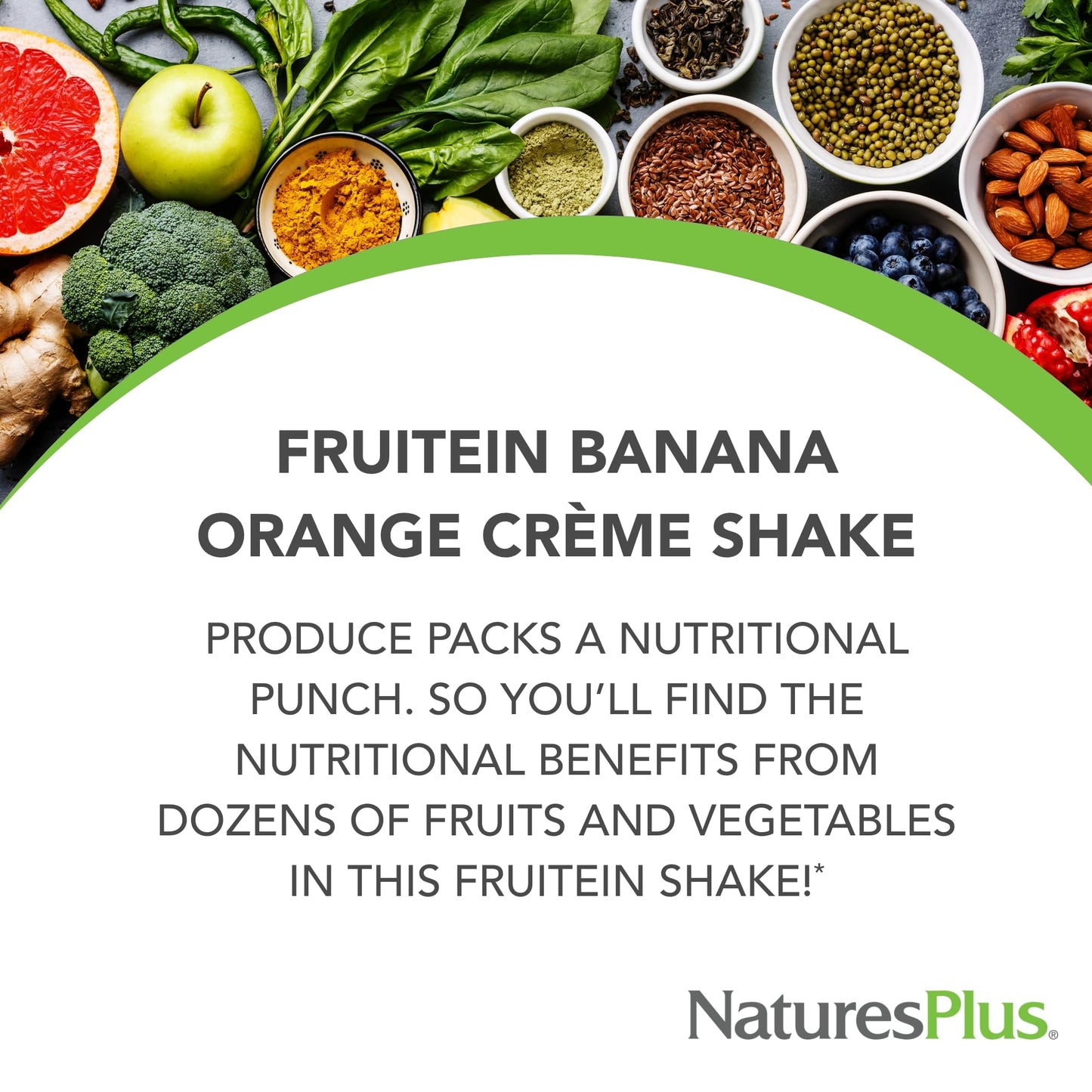 NaturesPlus FRUITEIN Banana Orange Creme Shake - 2.8 lbs - 10 Grams of Plant-Based Protein Per Serving - Supports Energy & Immune System - Vegetarian, Gluten Free & Non-GMO - 37 Servings