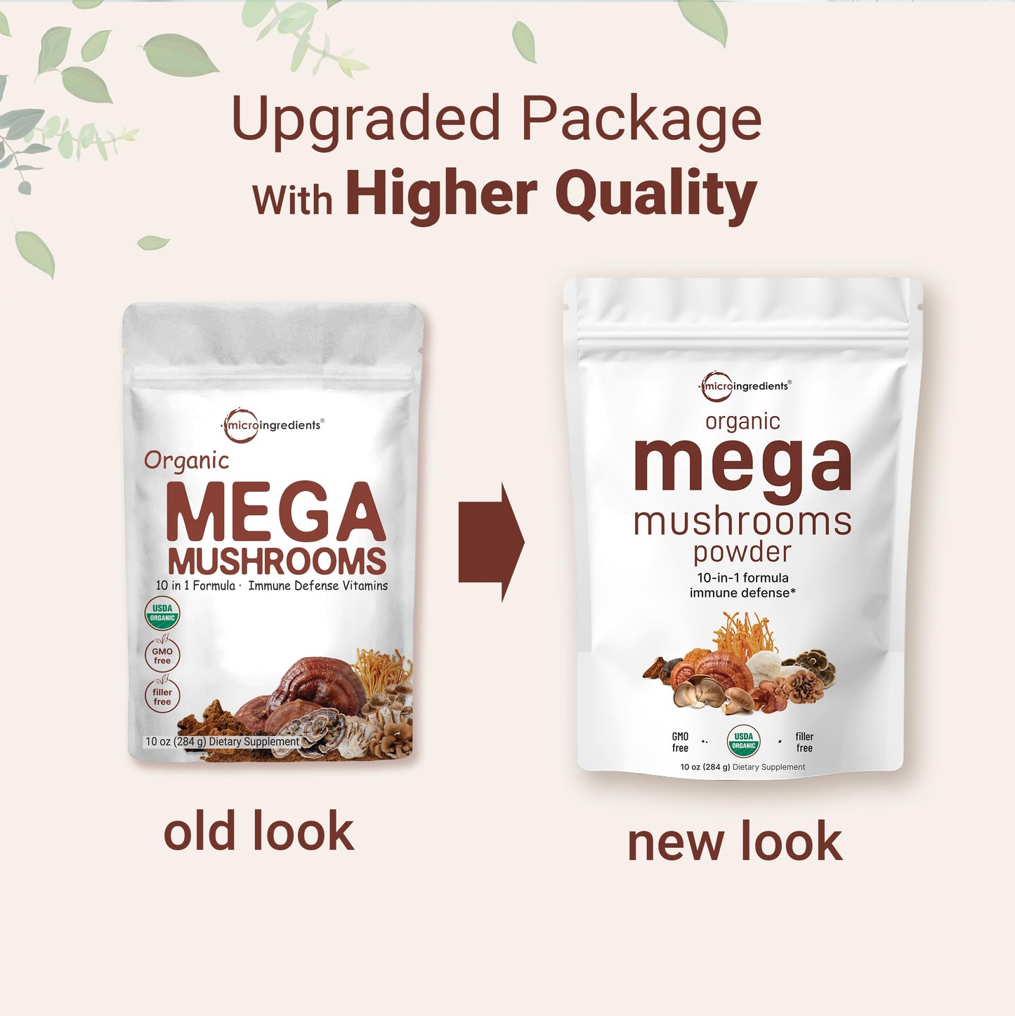 Micro Ingredients Organic Mega Mushroom 10 in 1 Complex Formula Powder for Immune System Booster, 10 Ounce (284 Days Supply), Chaga, Lions Mane, Cordyceps, Reishi & More, Filler Free, Vegan