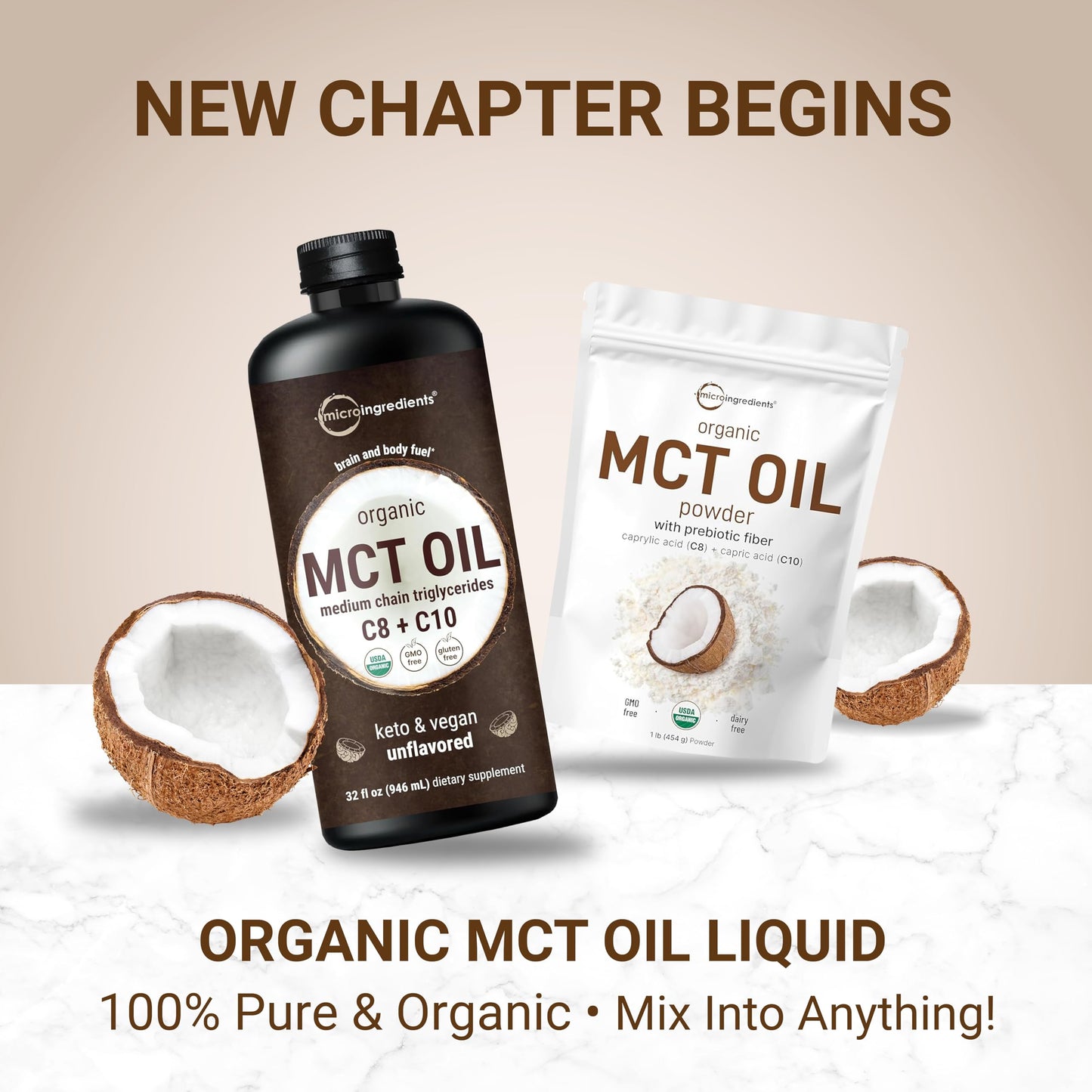 Pre-Order | Arrives in 5–10 Days – Organic MCT Oil Powder with Prebiotic Fiber,1 Pound(16 Ounce), Fast Fuel for Body and Brain, C8 MCT Oil for Coffee Creamer, No GMOs, Keto Diet, Vegan