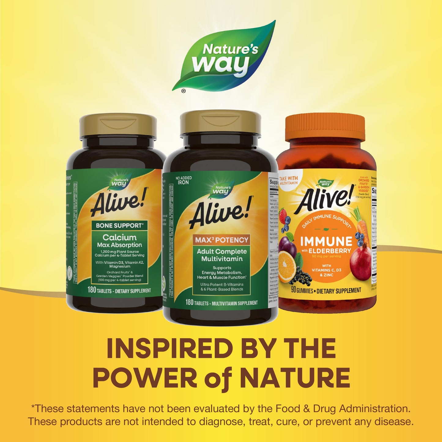 Nature's Way Alive! Max3 Potency Adult Complete Multivitamin, High Potency B-Vitamins to Support Energy Metabolism*, with Methylated B12 and Folate, No Added Iron, 180 Tablets (Packaging May Vary)