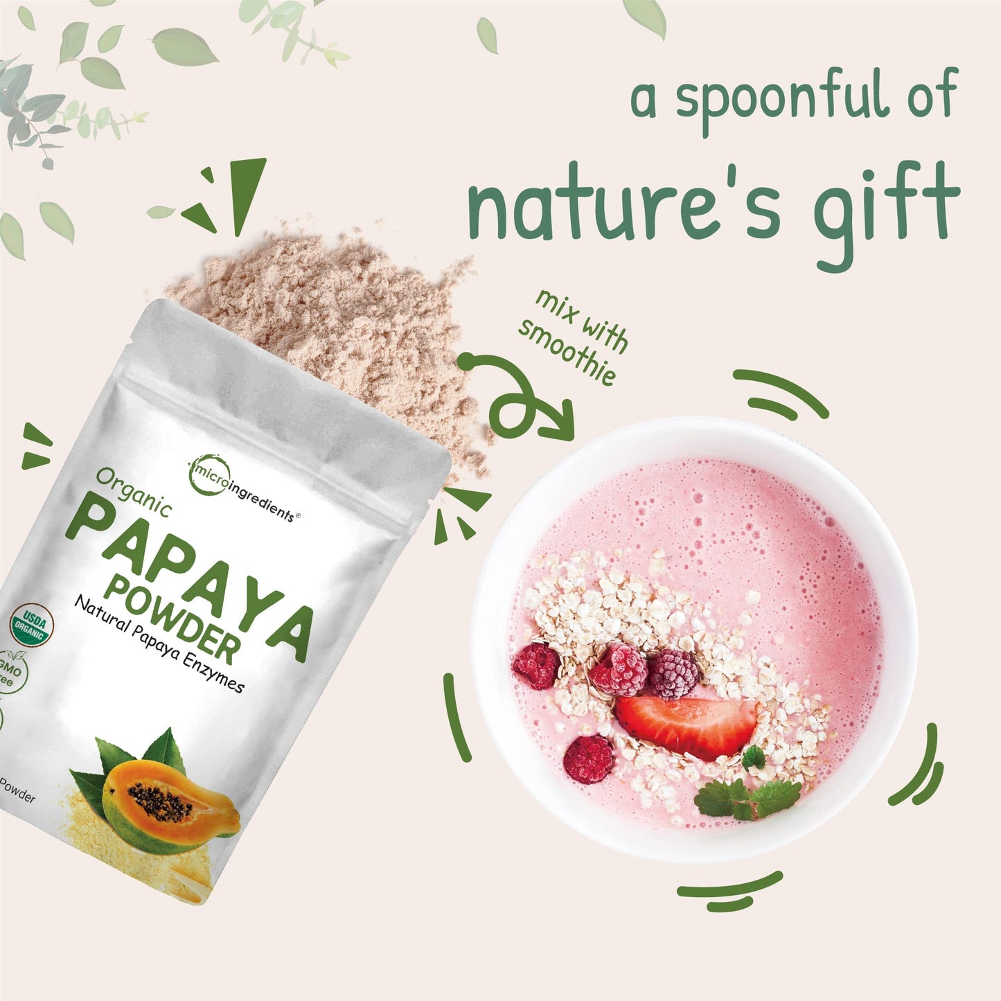 Pre-Order | Arrives in 5–10 Days – Organic Papaya Powder, 8oz | 100% Natural Fruit Powder | Freeze-Dried Papayas Source | No Sugar & Additives | Great Flavor for Drinks, Smoothie, & Beverages | Non-GMO & Vegan Friendly