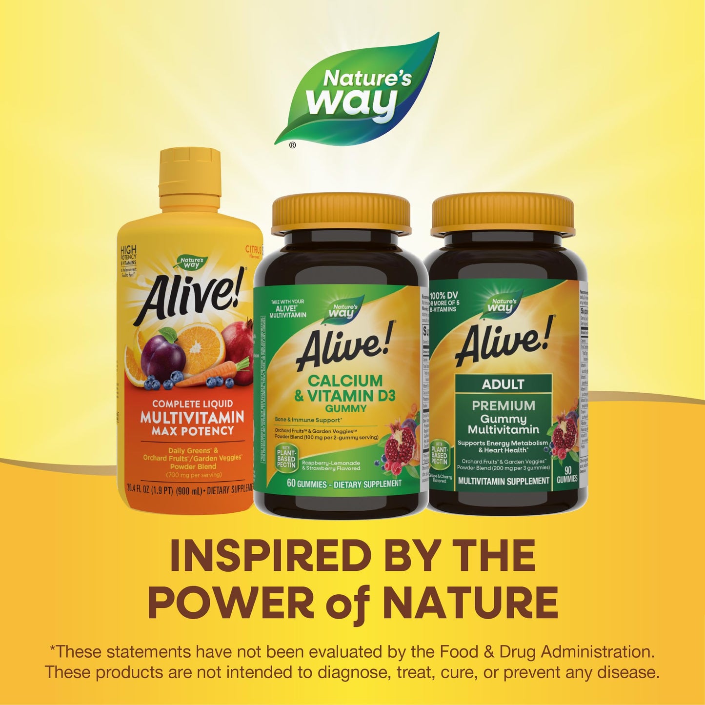 Nature's Way Alive! Daily Calcium & Vitamin D3 Gummies, Bone Support*, Immune Support*, Strawberry and Raspberry- Lemonade Flavored, 60 Gummies