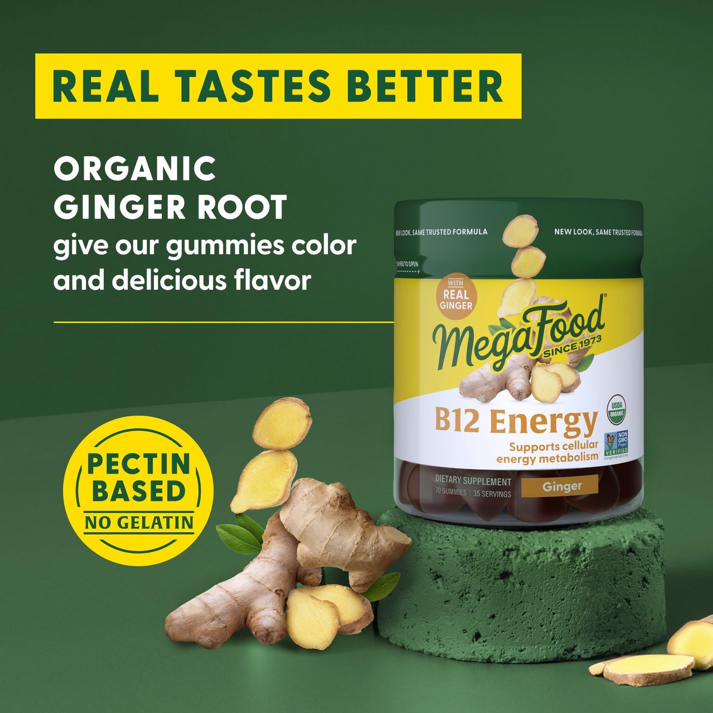 Pre-Order | Arrives in 5–10 Days – MegaFood Vitamin B12 Energy Gummies - Vegan - With Methyl B12 Vitamins to Support Cellular Energy Production - Ginger - Daily Vitamin B12 Supplement - USDA Organic - 70 Gummies, 35 Servings