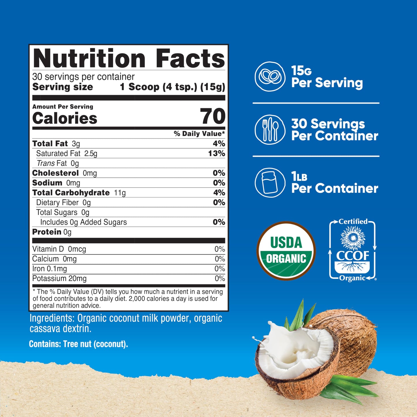Pre-Order | Arrives in 5–10 Days – Nutricost Organic Coconut Milk Powder 1LB - Non-GMO, Certified Organic Coconut Milk Powder