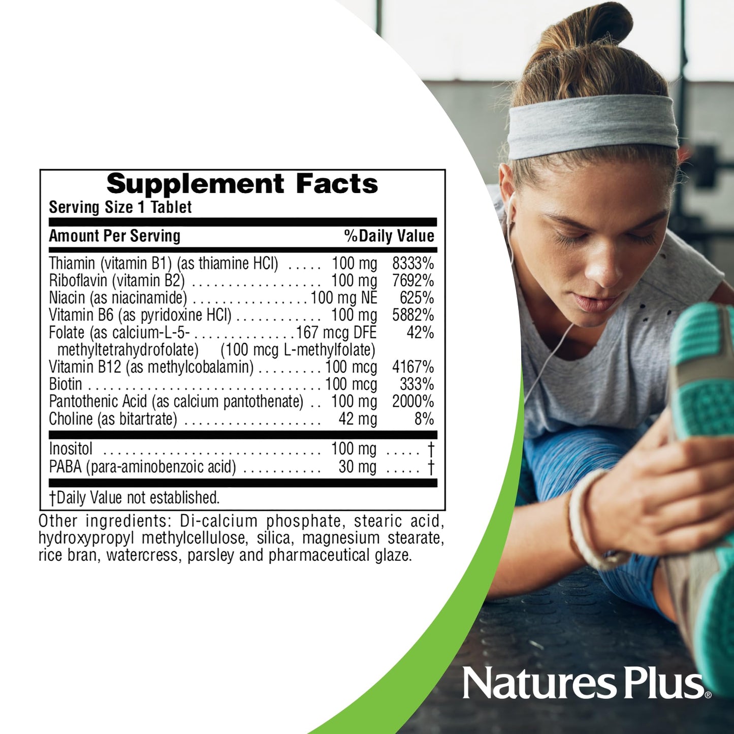 NaturesPlus Mega B-100 Complex - 60 Sustained Release Tablets - Balanced B Complex - Energy Support - Vegetarian, Gluten Free - 60 Servings