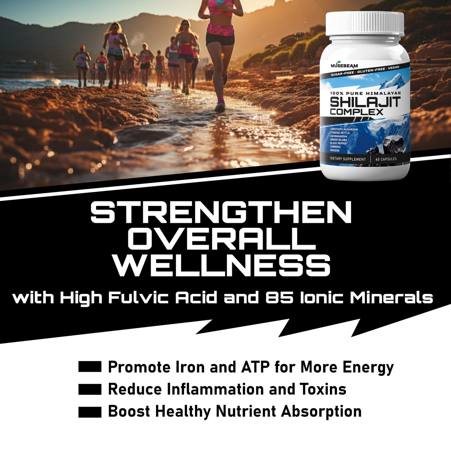 musebeam Himalayan Shilajit Capsules Men Women - Pure Himalayan Fulvic Acid Supplement Pills - Ashwagandha Turmeric Ginkgo Biloba Ginseng Cordyceps Mushroom Stinging Nettle Black Pepper