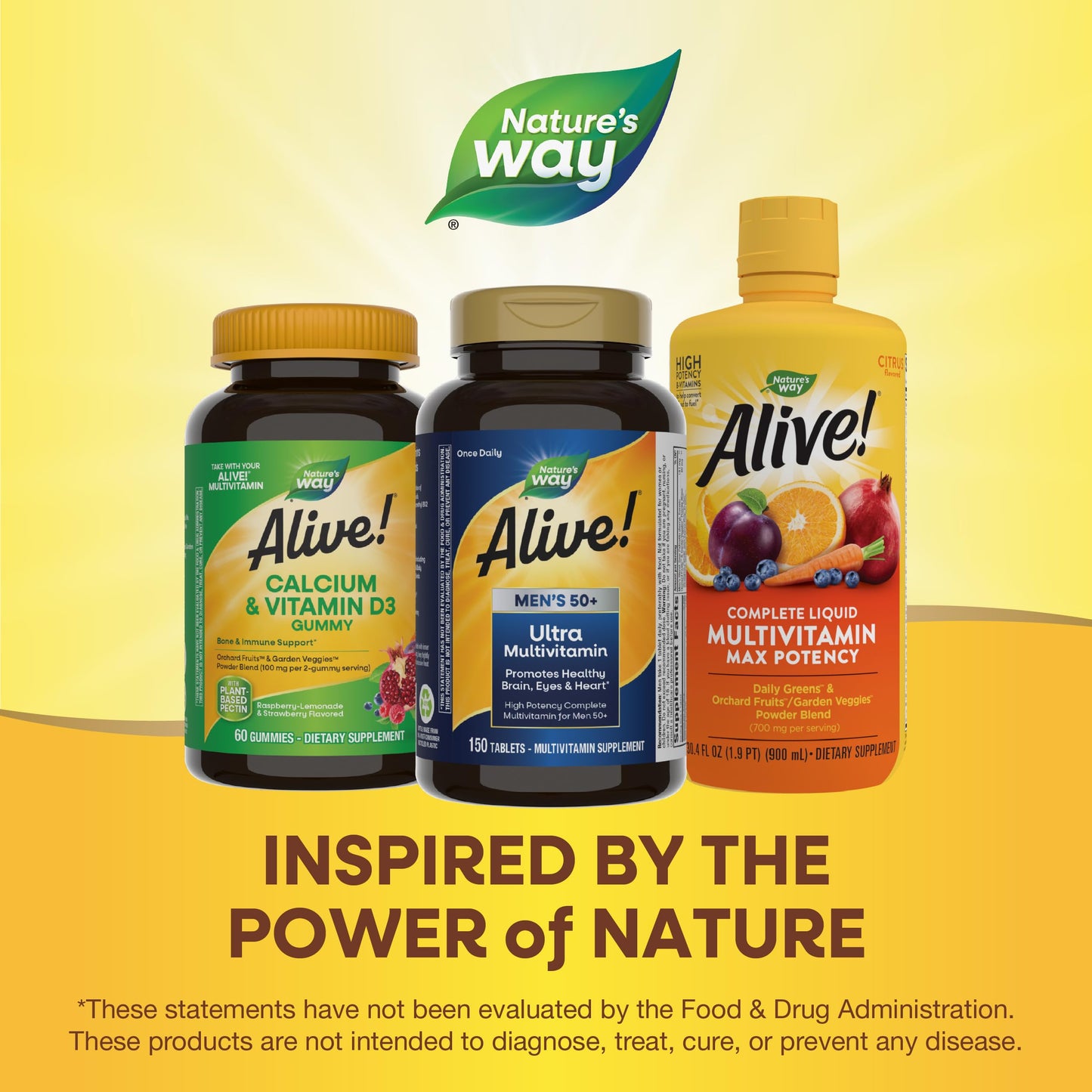 Nature's Way Alive! Men’s 50+ Daily Ultra Multivitamin, High Potency Formula, Supports Healthy Brain, Eyes & Heart*, with Methylated B12, Gluten-Free, 150 Tablets