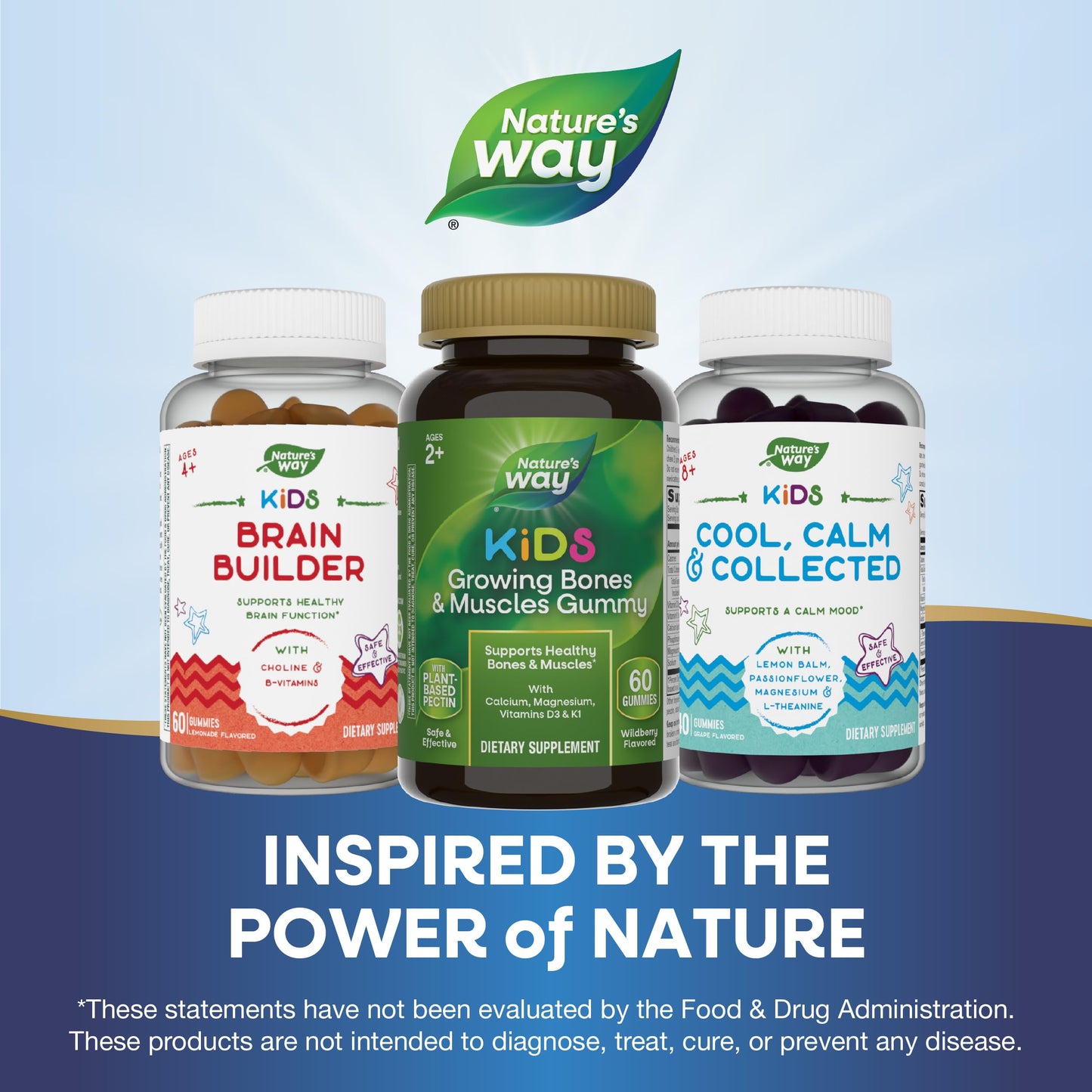 Nature's Way Kids Growing Bones & Muscles Gummies, Supports Healthy Bones & Muscles*, Calcium, Magnesium, Vitamins D3 & K1, Ages 2+, Wildberry Flavored, 60 Gummies (Packaging May Vary)