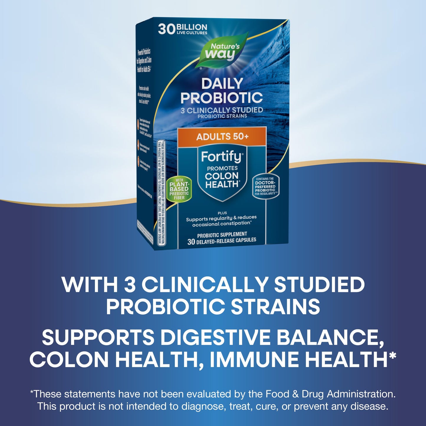 Nature's Way Fortify 50+ Daily Probiotic for Men and Women, 30 Billion Live Cultures, Colon, Digestive, and Immune Health Support* Supplement, 30 Capsules
