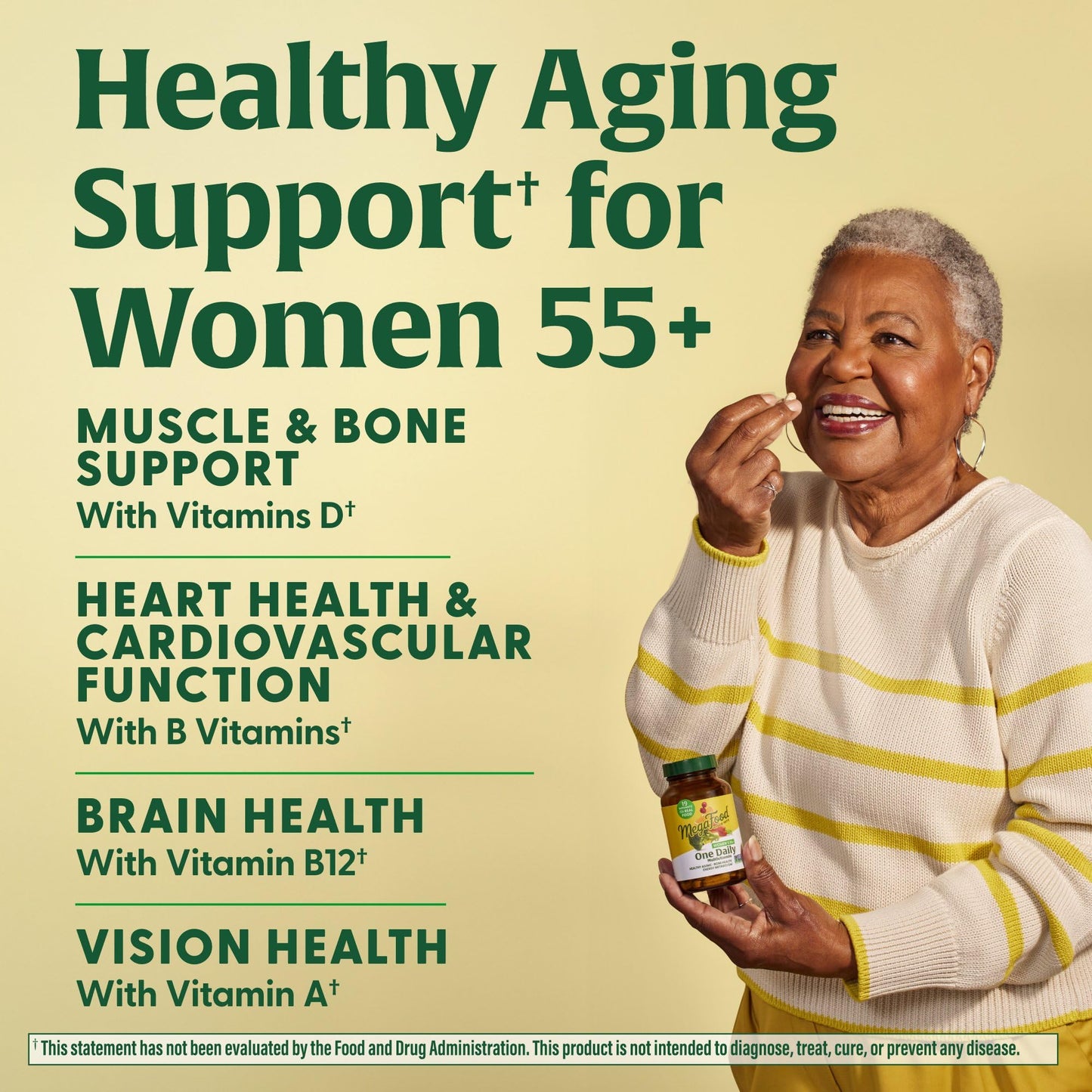 MegaFood Women's 55+ One Daily Multivitamin for Women - with Vitamin A, C, D3 & E for Optimal Aging Support - Plus Real Food - Bone & Immune Support Supplement - Vegetarian - 90 Tabs