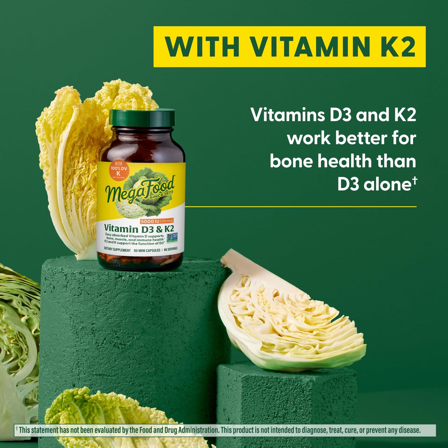 MegaFood Vitamin D3 5000 IU (125 mcg) - Vegetarian Supplements with Vitamin D3 K2 - Supports Bones, Teeth, Muscles & Immune Health - Certified Non-GMO - 120 Mini Capsules, 120 Servings