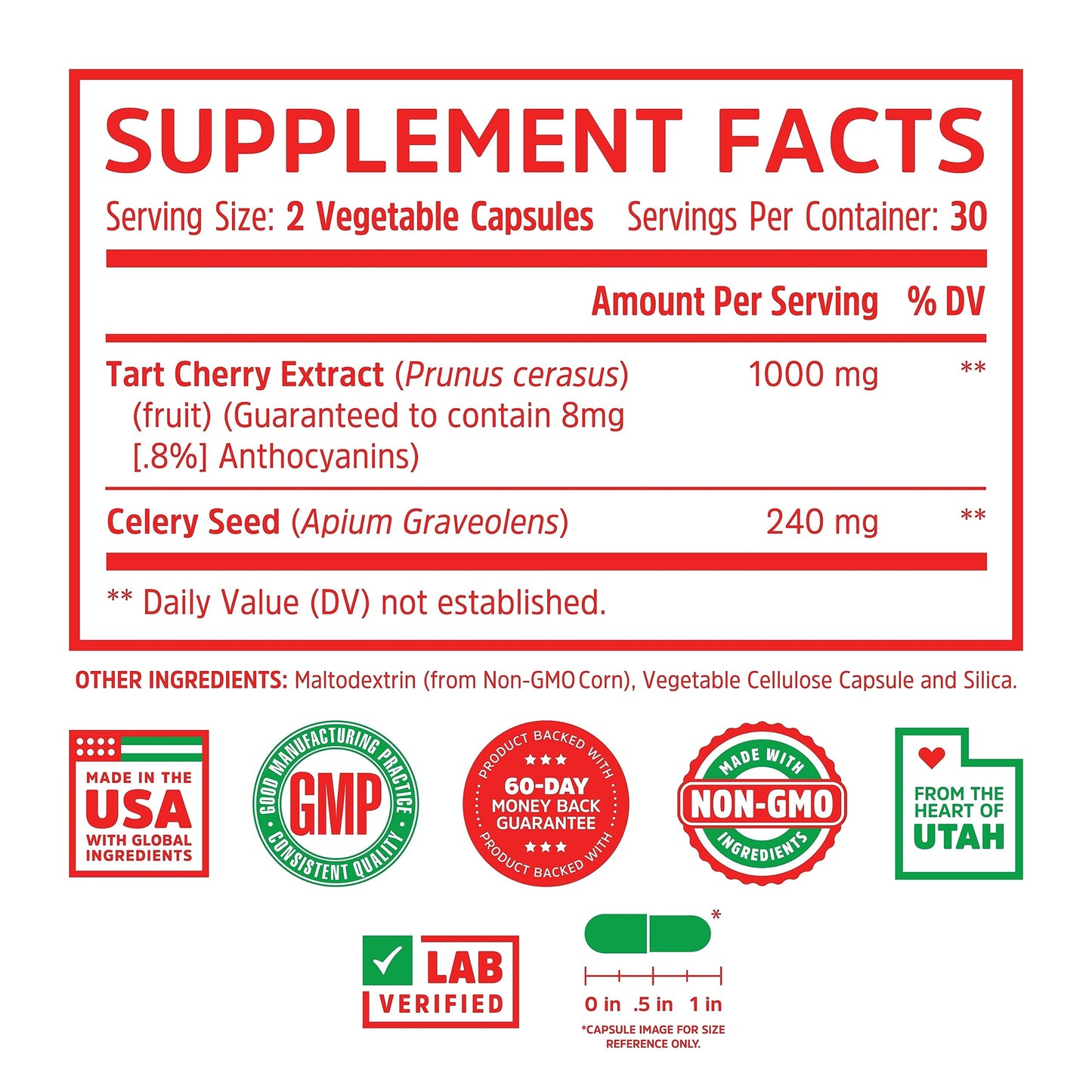 Zhou Tart Cherry Extract + Celery Seed - Tart Cherry Capsules for Men & Women, Tart Cherry Concentrate Pills for Sleep & Uric Acid Cleanse, 1000mg Per Pill - 60 Veggie Capsules (Pack of 1)