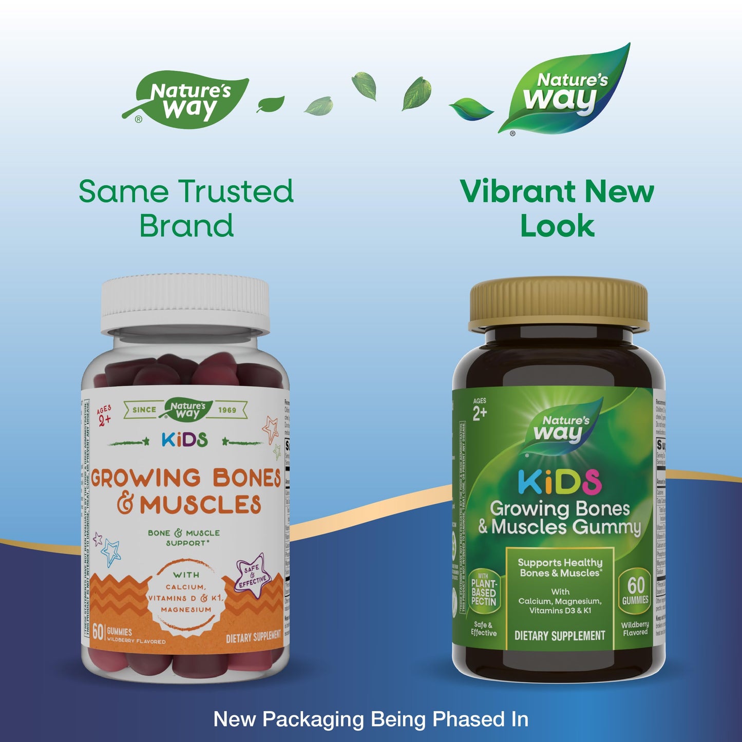 Nature's Way Kids Growing Bones & Muscles Gummies, Supports Healthy Bones & Muscles*, Calcium, Magnesium, Vitamins D3 & K1, Ages 2+, Wildberry Flavored, 60 Gummies (Packaging May Vary)