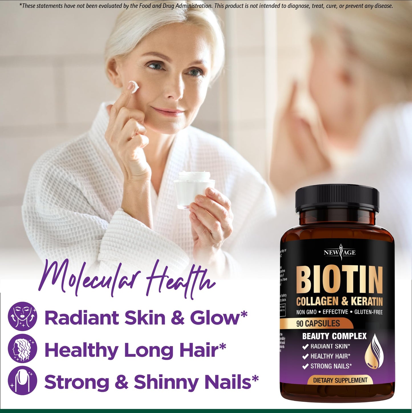 NEW AGE Biotin Collagen Keratin Hyaluronic Acid - 50,000mcg Hair Growth Vitamins for Men and Women, Nails, Hair, Skin Vitamins and DHT Blocker with Vitamin E Folic Acid Pumpkin Seed MSM- 180 Count