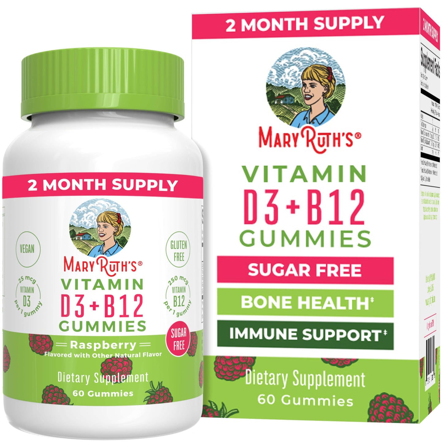 MaryRuth Organics Sugar Free | 2 Month Supply | Vitamin D & B12 Vitamin Supplements for Adults & Kids | Bone Health | Immune Support | Vegan | Non-GMO | 60 Servings