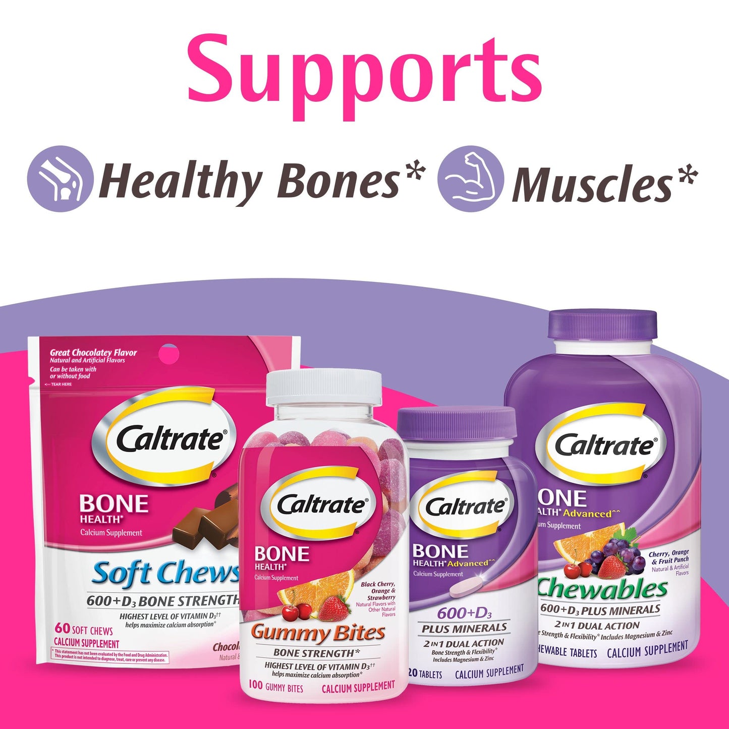 Caltrate Chewables 600 +D3 Plus Minerals Calcium and Vitamin D, Sugar Free, Cherry, Orange and Fruit Punch, 155 count