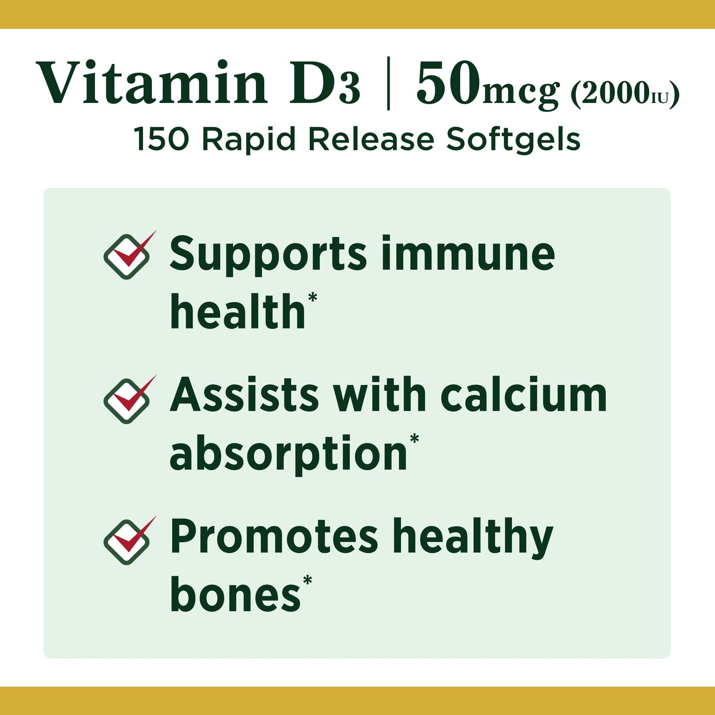 Nature's Bounty Vitamin D, Supports Immune Health & Bone Health, 2000IU Vitamin D3, 150 Softgels,150 Count (Pack of 2)