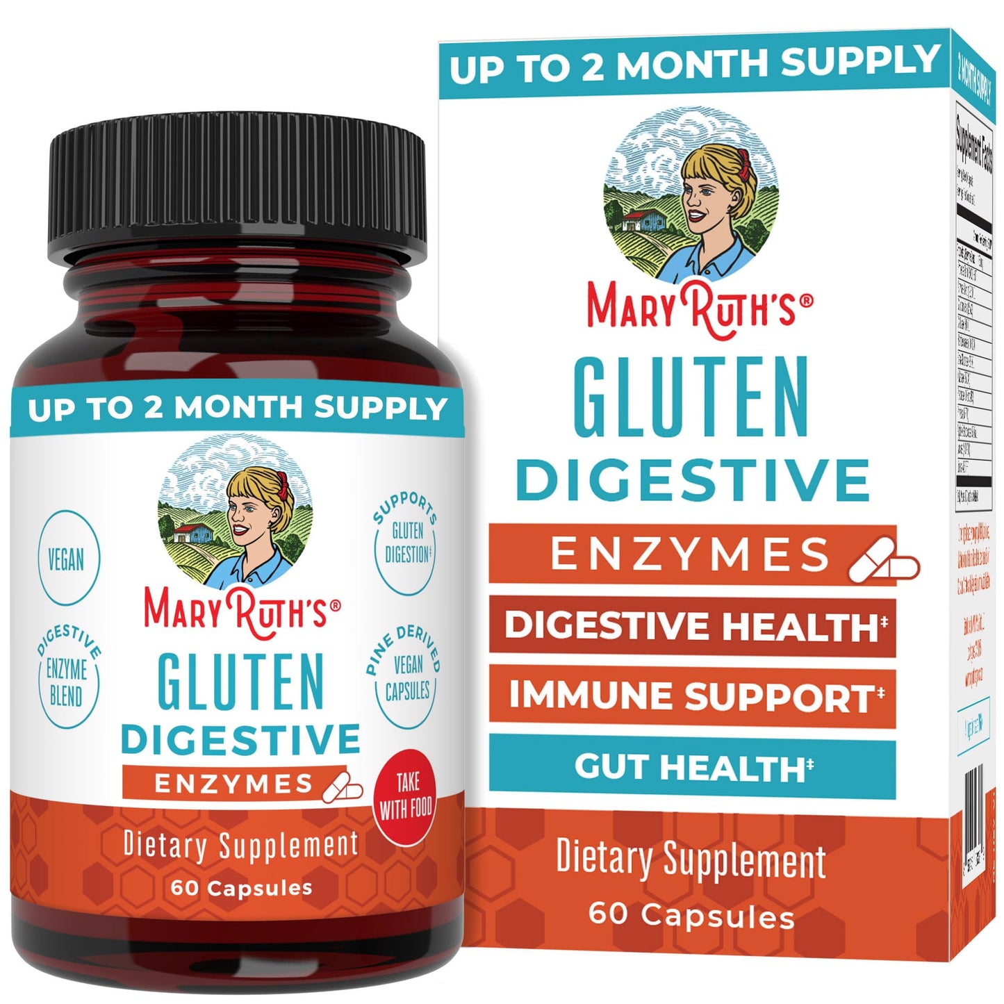 MaryRuth Organics Gluten Enzymes Capsules | Enzyme Supplement for Gut Health Support | Gluten Digestion | & Nutrient Absorption | Vegan | Gluten Free | 60 Count