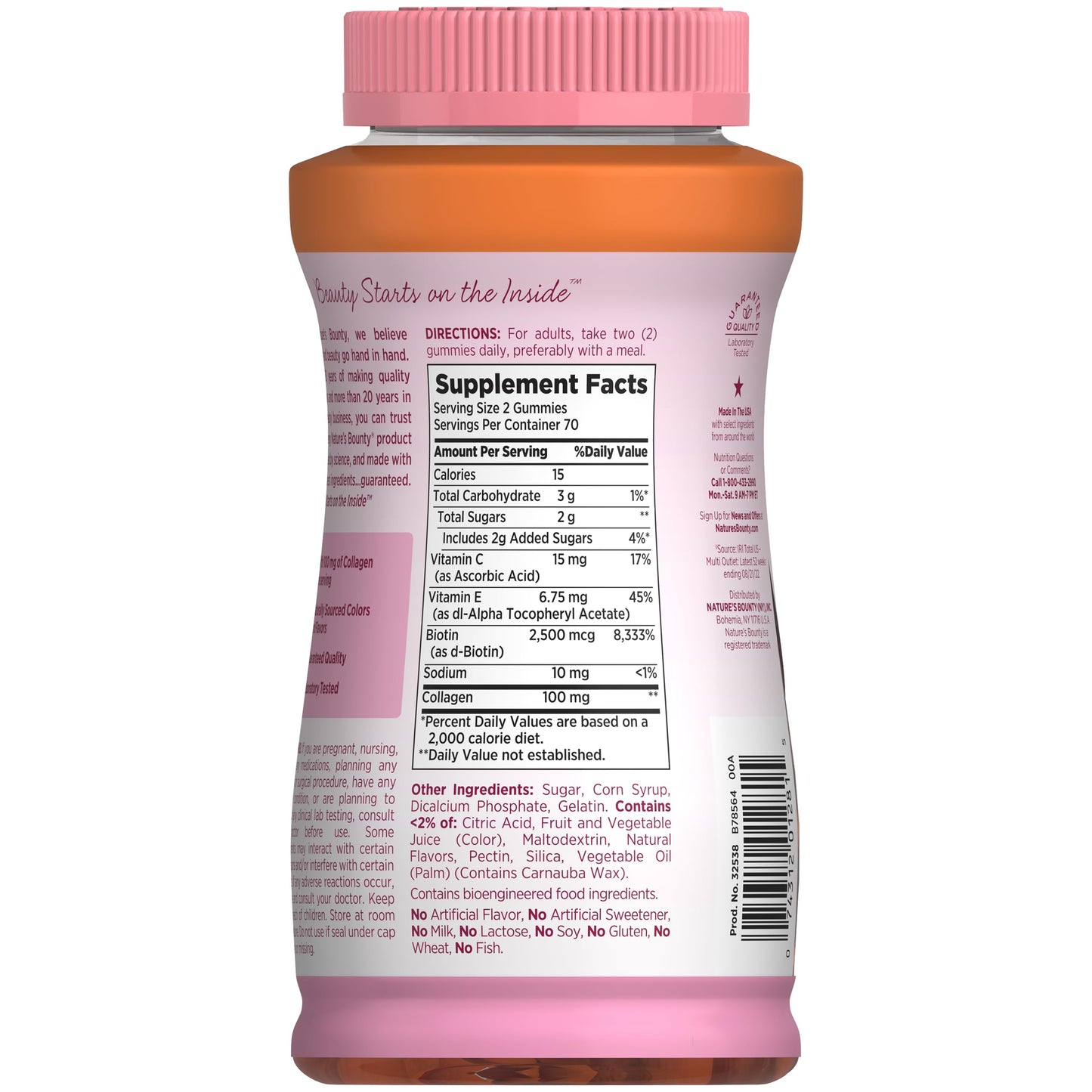 Nature's Bounty Hair, Skin & Nails with Biotin and Collagen, Supports Hair Skin and Nail Health, 2500 mcg, Citrus Flavored Gummies, 140 Ct