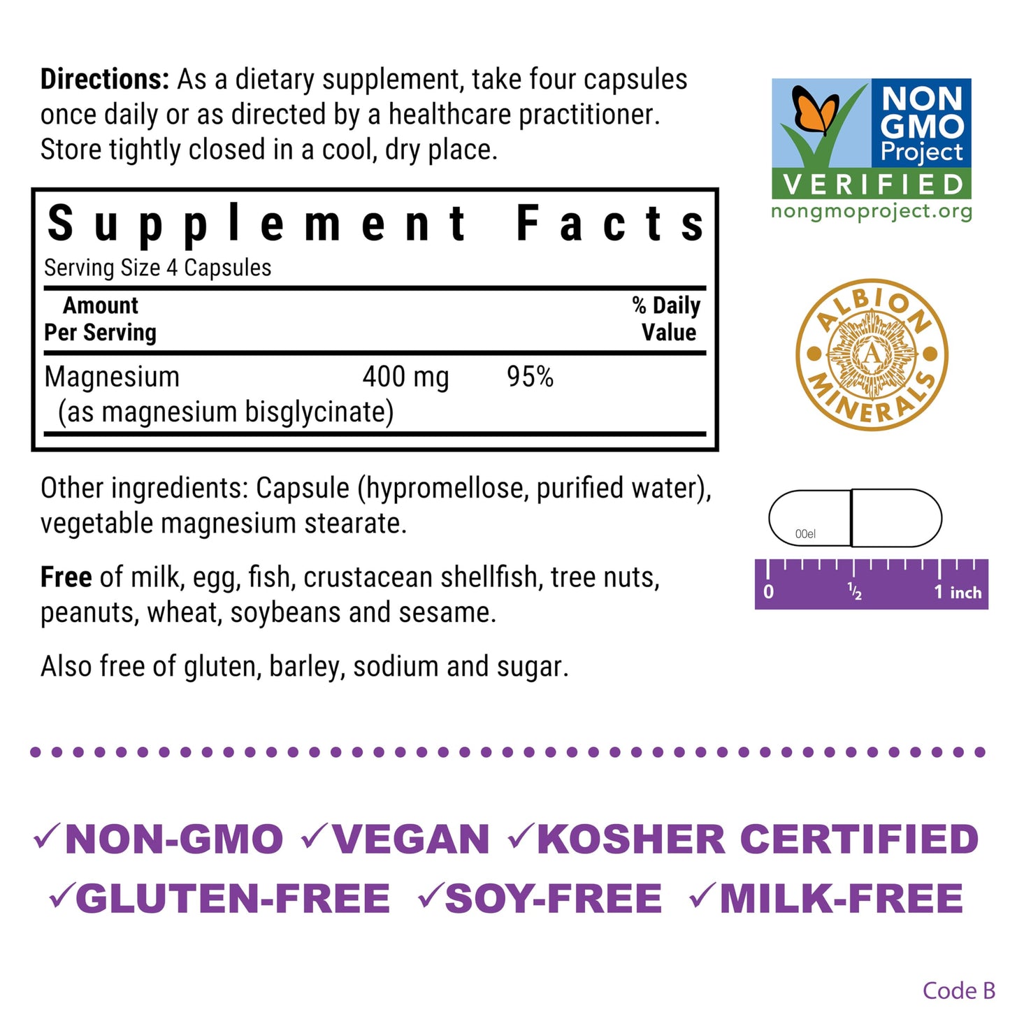Bluebonnet Nutrition Magnesium Glycinate 400mg Maximum Absorption Mineral Complex Supports Energy Production & Enzyme Function - Non-GMO, Soy-Free, Gluten-Free - 120 Veggie Capsules