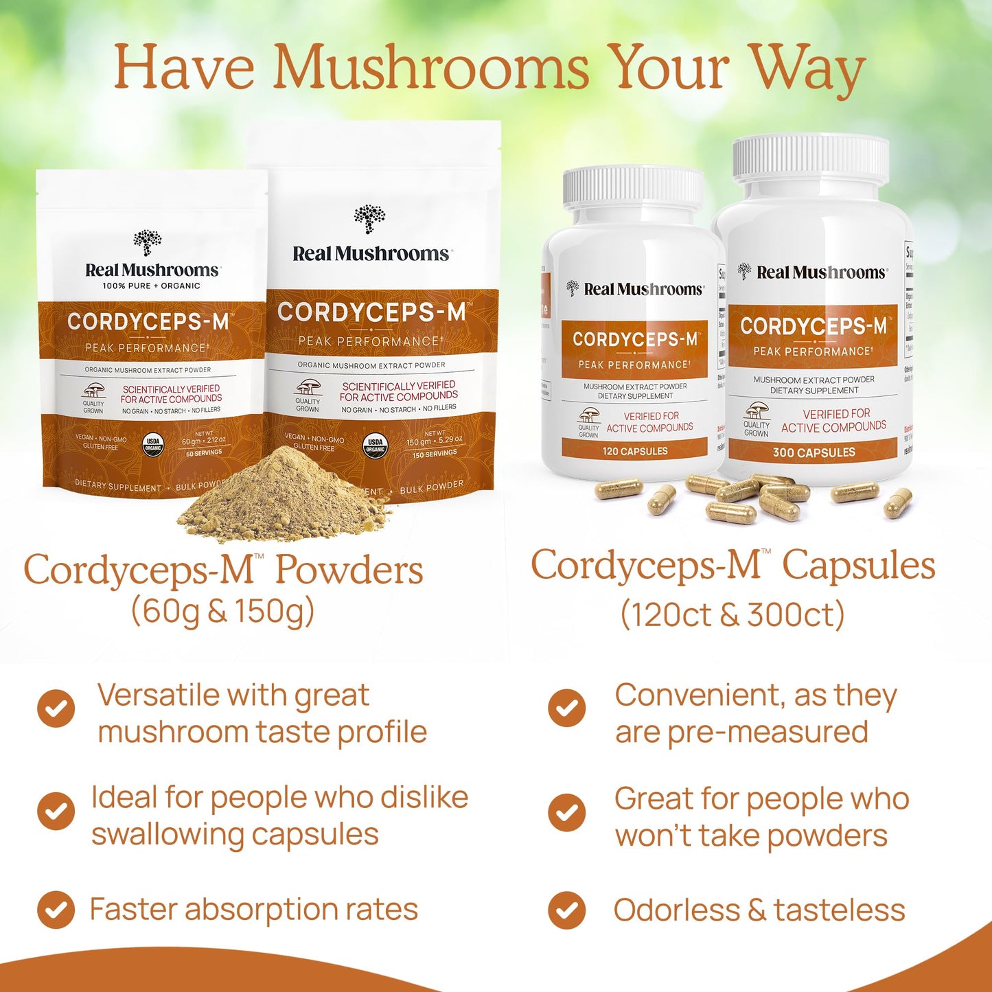 Real Mushrooms Cordyceps Mushroom Powder - Organic Cordyceps Powder Mushroom – for Daily Wellness Support – Rich in Beta Glucans - Non-GMO, Vegan Supplement, 60 Servings