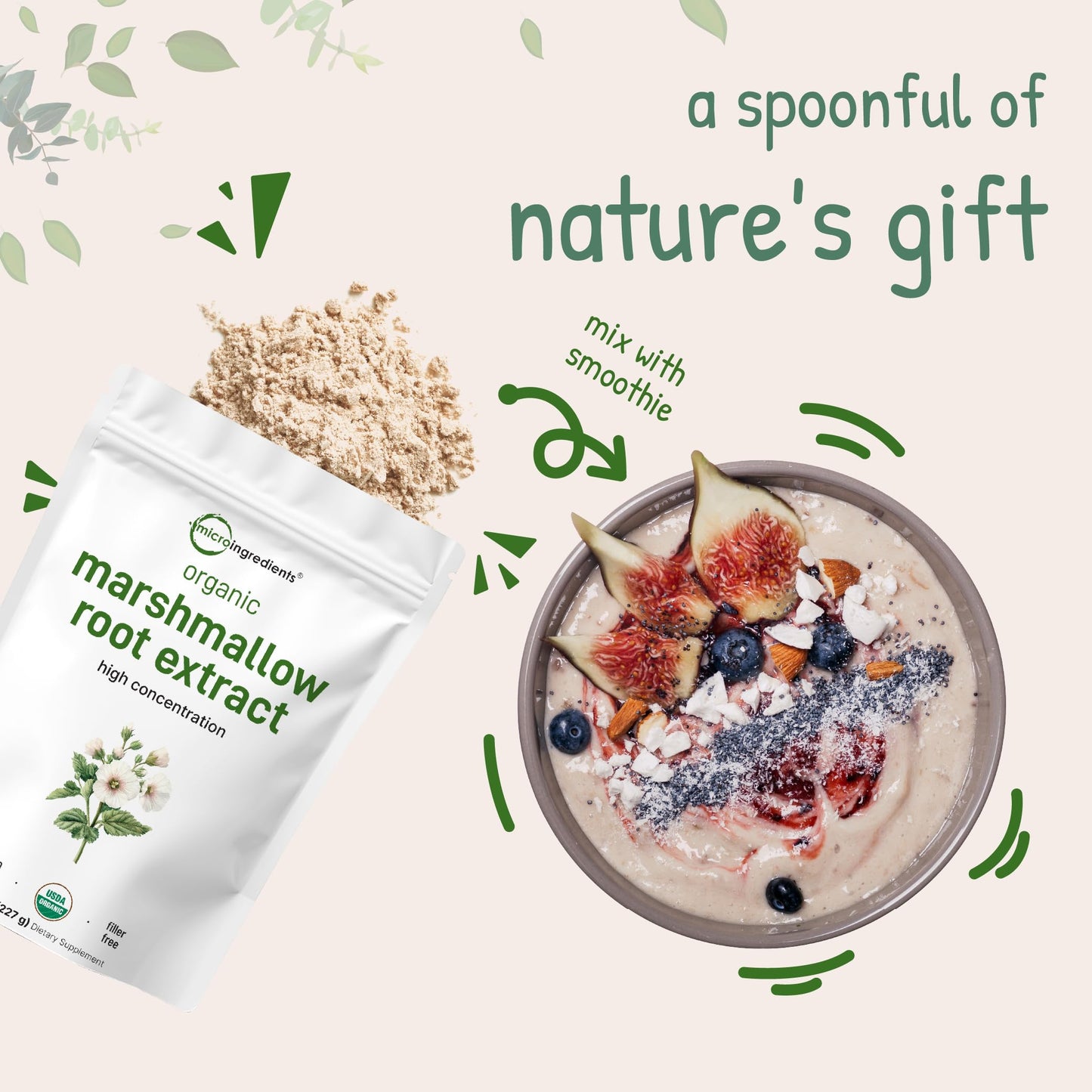 Micro Ingredients Organic Marshmallow Root Powder, 8 Ounce, Filler Free and Traditionally Used, Supports Digestive Gastrointestinal Health, Non-Irradiated and No GMOs, Vegan Friendly