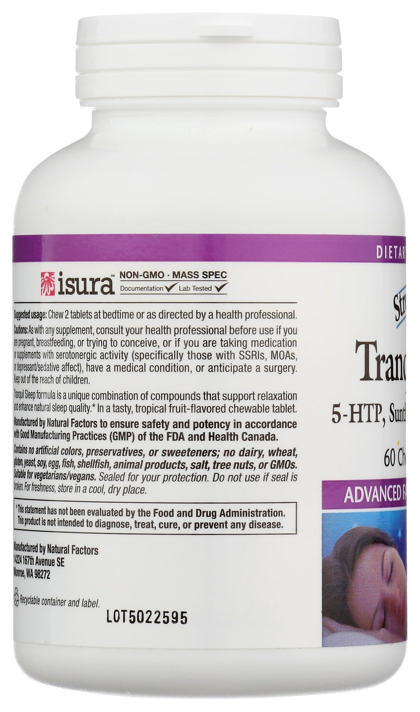 Stress-Relax Chewable Tranquil Sleep by Natural Factors, Sleep Supplement, Tropical Fruit Flavor, 60 Tablets