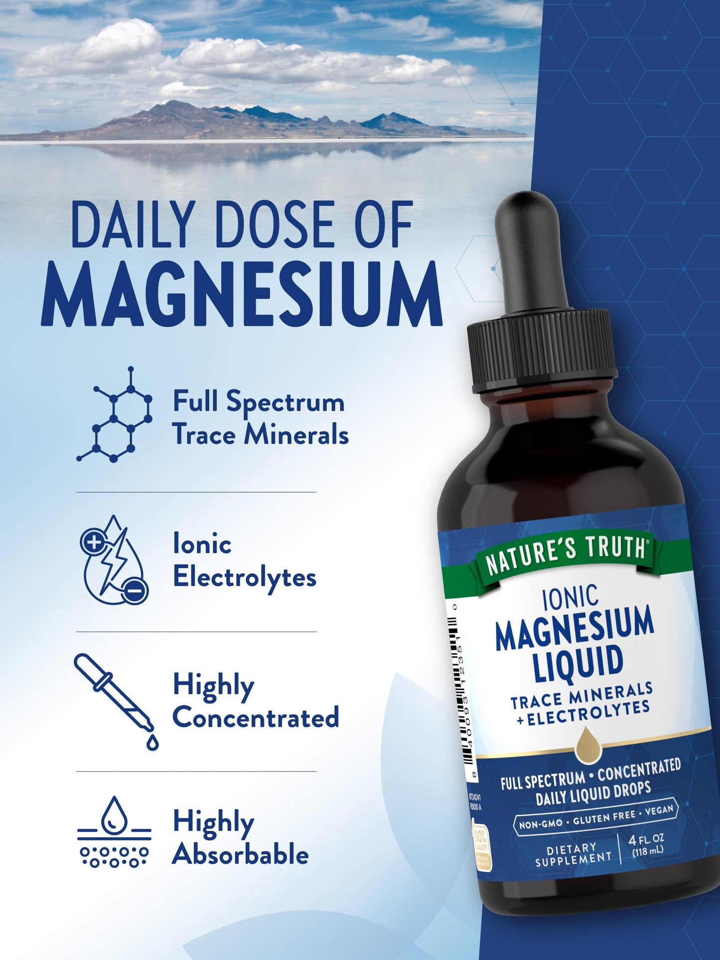 Nature's Truth Ionic Magnesium Liquid Drops | 200mg | 4 Fluid Ounces | with Electrolytes & Trace Minerals | Vegan, Non-GMO & Gluten Free Supplement