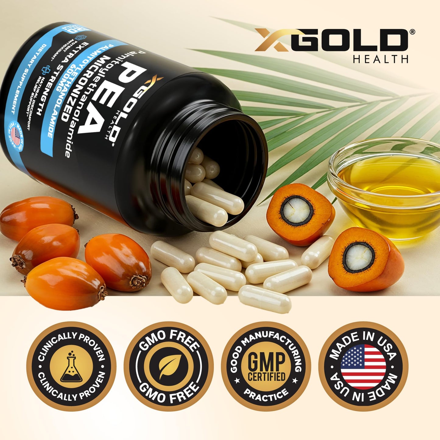 Palmitoylethanolamide Pea Supplement 600 mg | Micronized Pea 99% Highly Purified and Bioavailable | Made in USA | Supplement for Men and Women - 120 Capsules