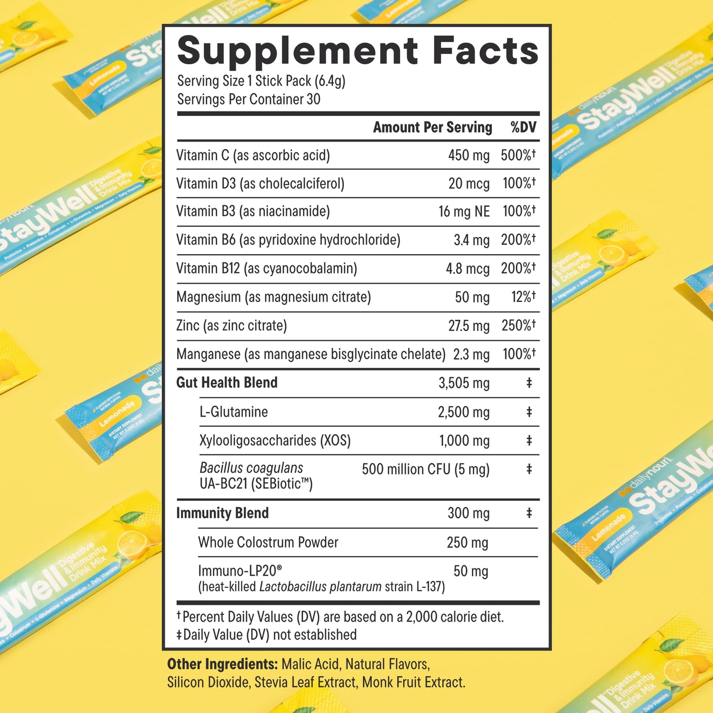 Pre-Order | Arrives in 5–10 Days – Daily Nouri StayWell Digestive & Immunity Drink Mix | Probiotics, Prebiotics, Colostrum, L-Glutamine, Magnesium, Manganese, Zinc, Vitamins for Gut Health, Digestion & Immune Support | 30 Stick Packs