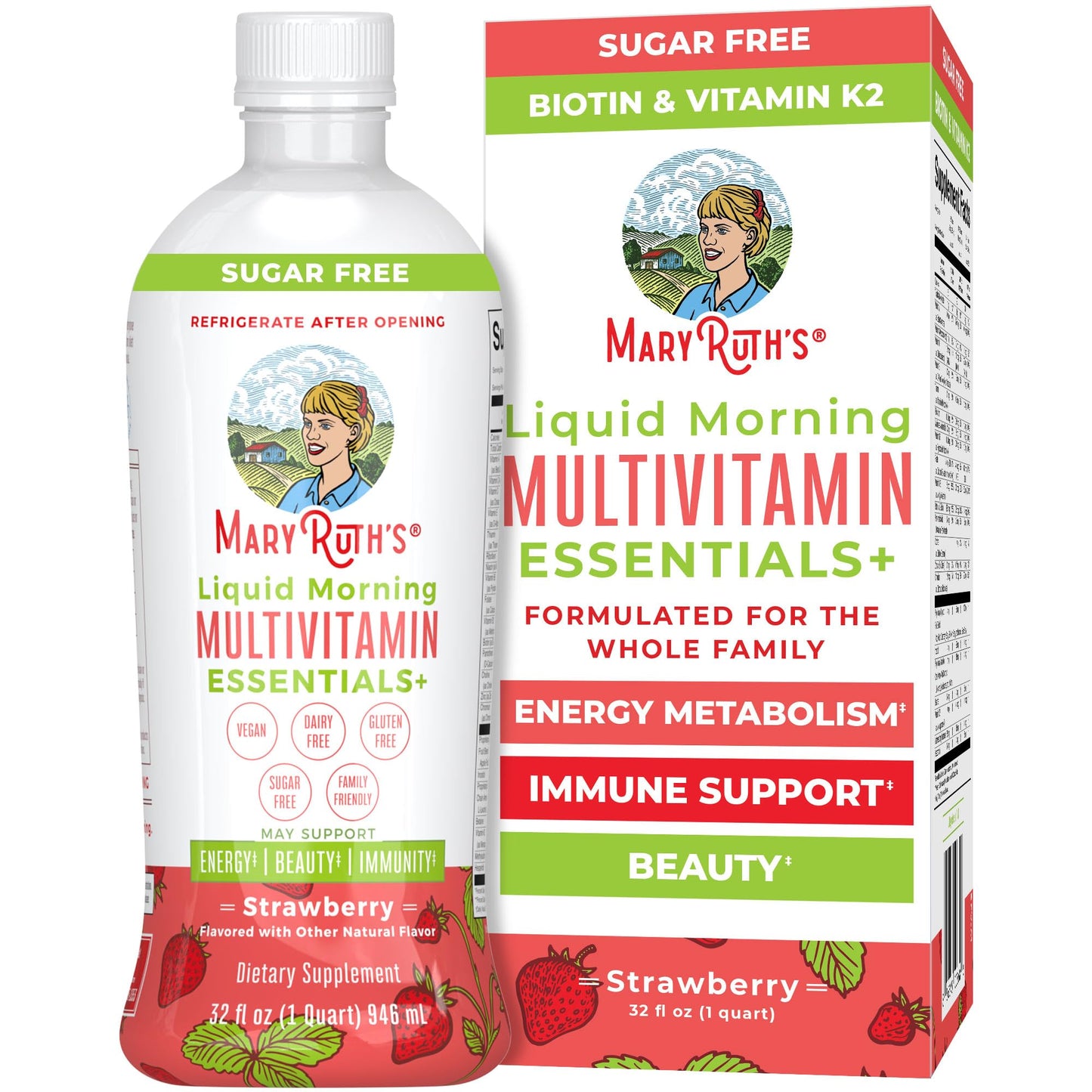 MaryRuth's Liquid Morning Multivitamin Essentials+ | Vitamin A C D E B6 B12 Biotin Zinc | Mens Womens Multivitamin | Immune Support | Beauty | Sugar Free | Vitamins for Ages 1+ | Vegan | 32 Fl Oz