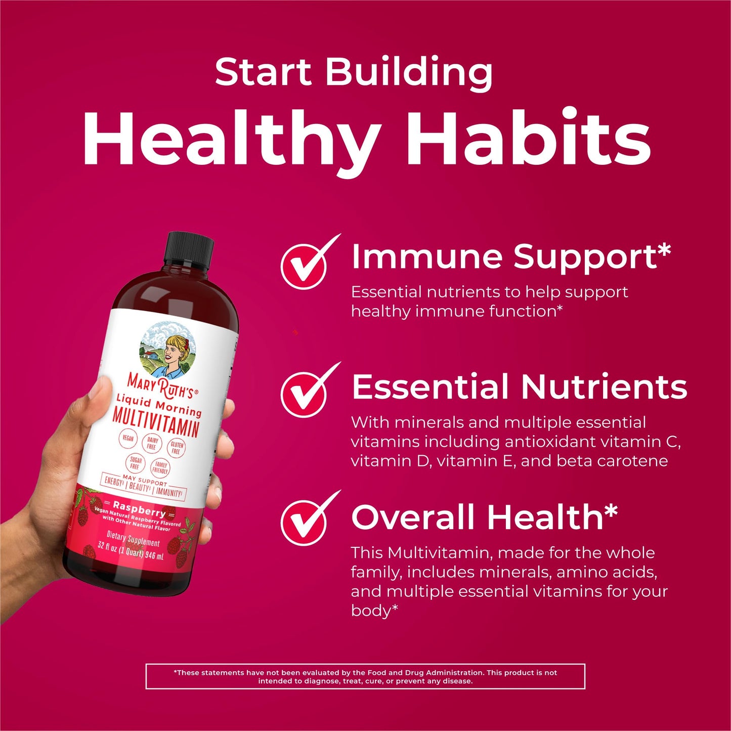 Multivitamin for Women, Men & Kids by MaryRuth's | Liquid Morning Multivitamin | Mens, Womens Vitamins | Vitamin A C D E B6 B12 Biotin Zinc | Beauty | Vegan | Non-GMO | Gluten Free | 32 Servings