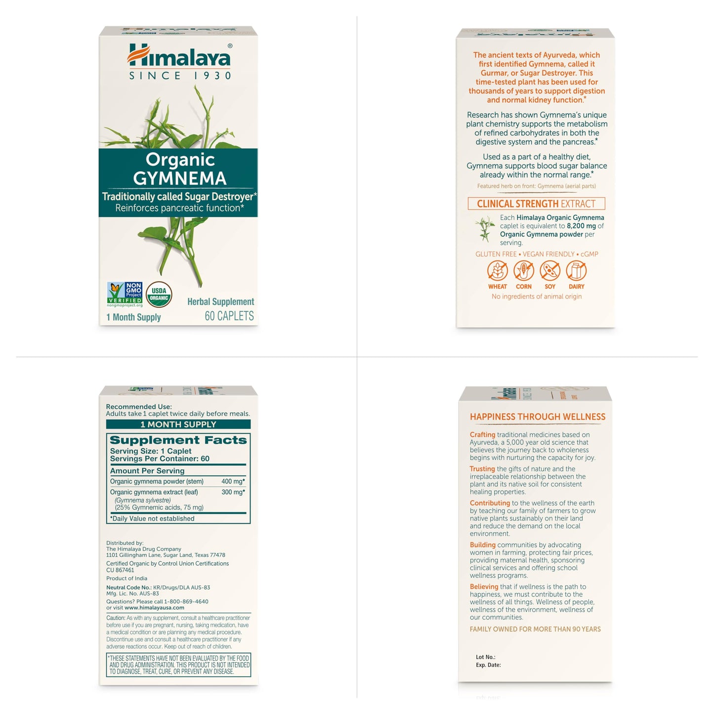 Himalaya Organic Gymnema Sylvestre Herbal Supplement USDA Certified Organic, Non-GMO, 700 mg, 60 Plant-Based Caplets