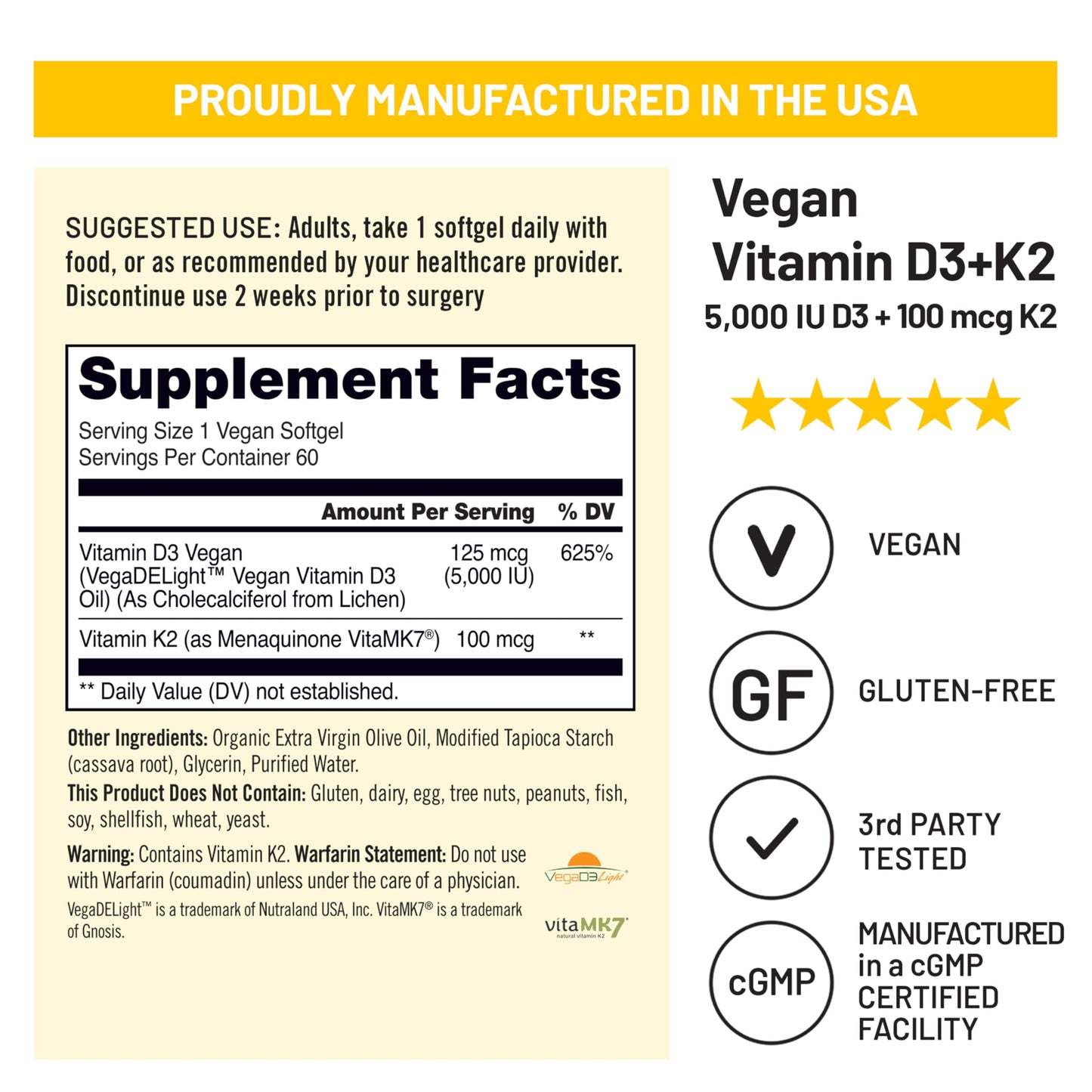 NatureWise Vegan Vitamin D3 + K2 - Organic D3 5000IU + Natural Vitamin K2 100mcg - Bone Support - High Absorption with Organic Cold-Pressed Olive Oil - Non-GMO