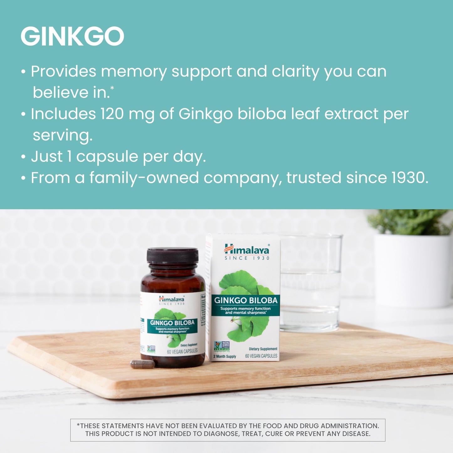Himalaya Ginkgo Biloba, Herbal Supplement for Memory & Mental Sharpness, Vegan, Gluten Free, 120 mg Ginkgo Leaf Extract, 60 Capsules