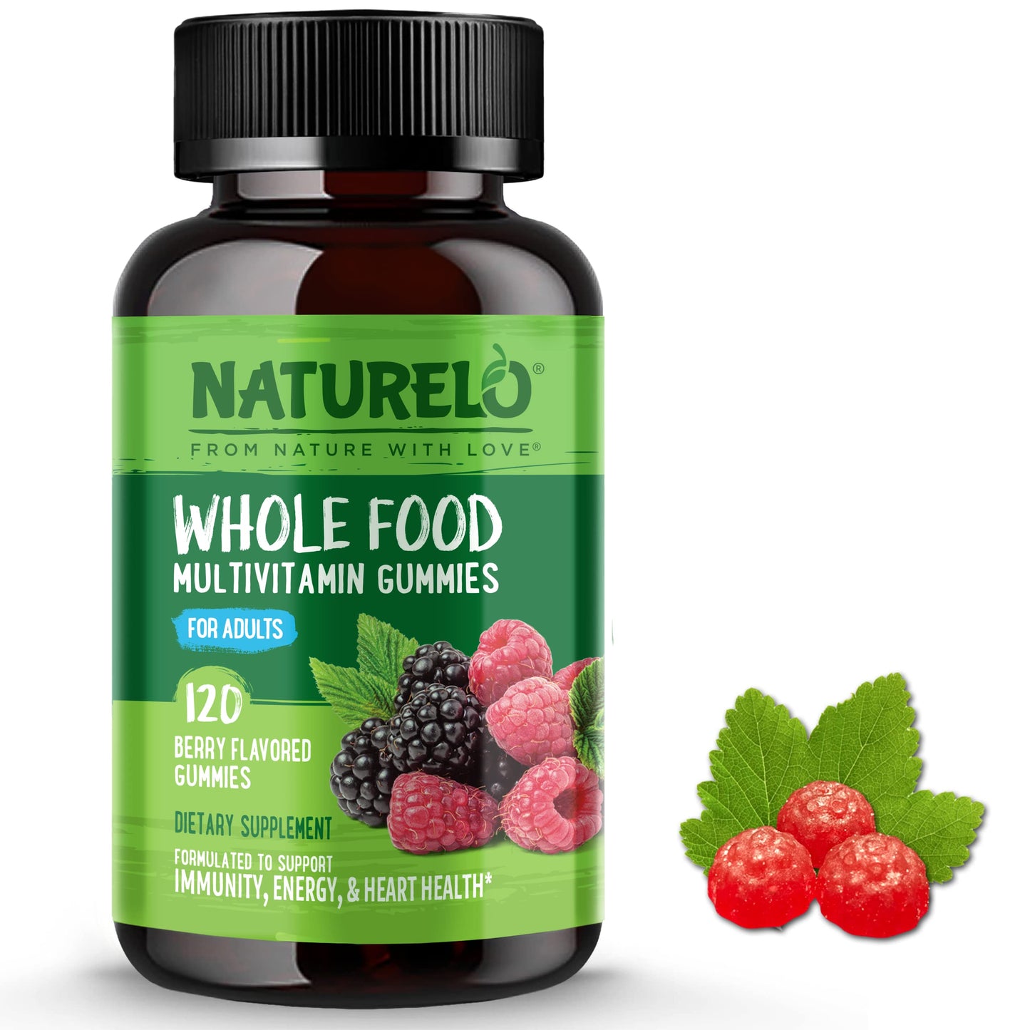 NATURELO Whole Food Vitamin Gummies for Adults - Chewable Gummy Multivitamin for Men & Women - 120 Vegan Gummies