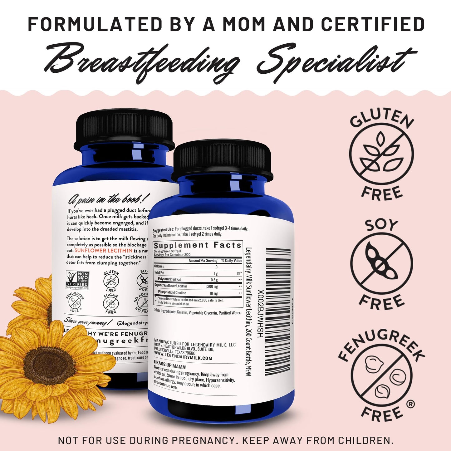 Legendairy Milk Liquid Gold + Sunflower Lecithin Lactation Supplement for Milk Supply Increase and for Clogged Milk Ducts - Breastfeeding Supplements for Milk Flow and Boost Milk Production