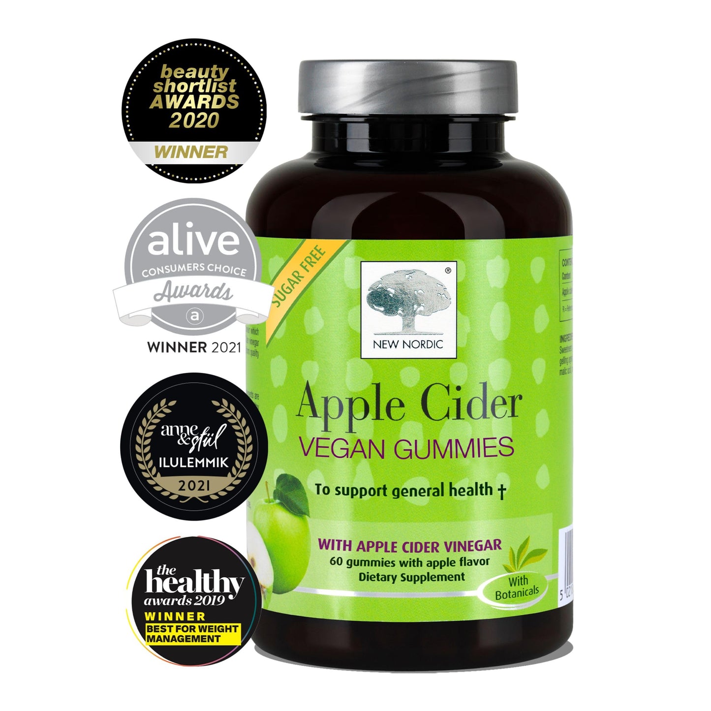 NEW NORDIC Apple Cider Vinegar Gummies, 400 mg Daily Intake with The Mother Strain, Sugar Free ACV Dietary Supplement, No Vinegar Taste, 60 Count (Pack of 1)