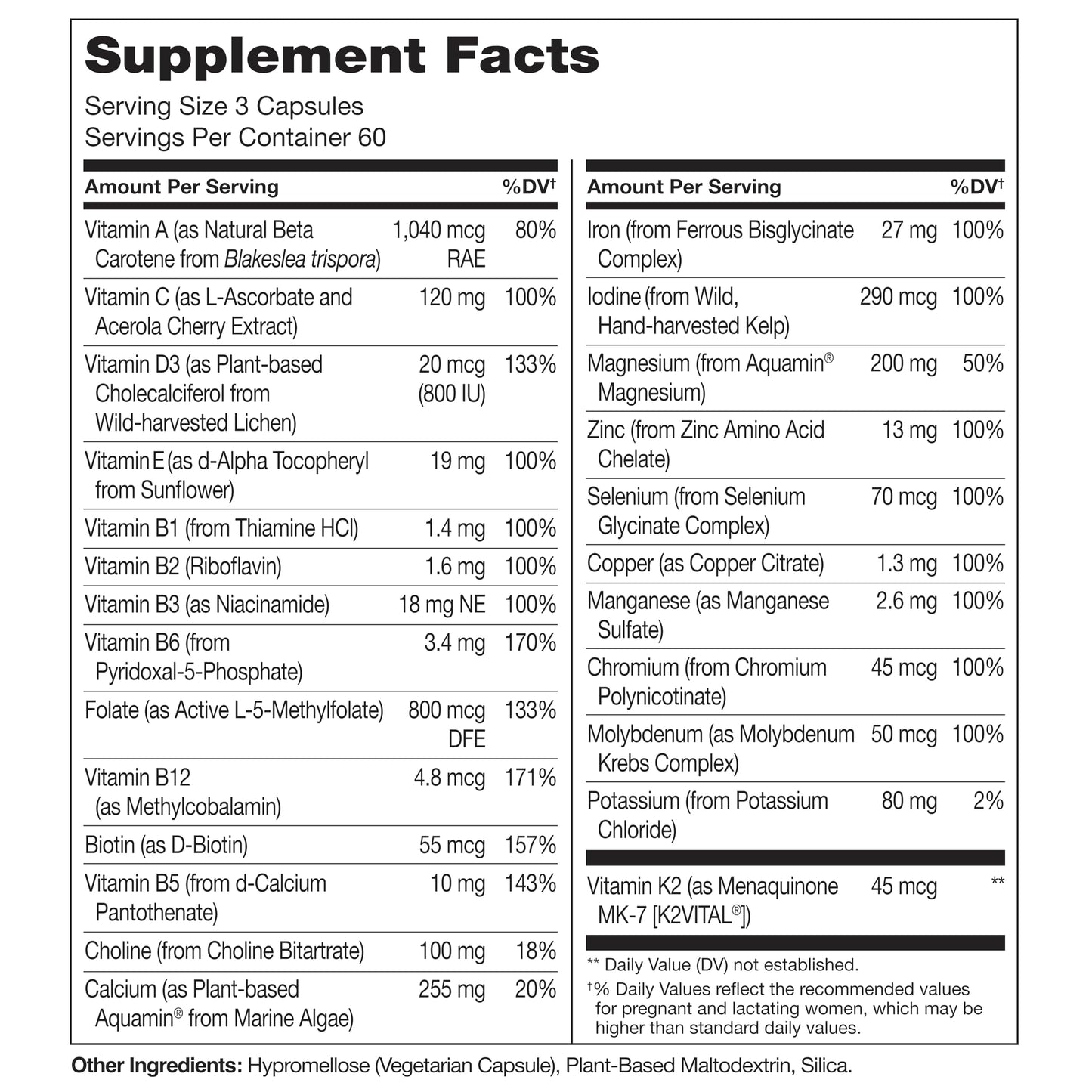 NATURELO Prenatal Multivitamin with Gentle Chelated Iron, Methyl Folate, Plant Calcium & Choline - Vegan, Vegetarian - Non-GMO - Gluten Free - 180 Capsules - 2 Month Supply