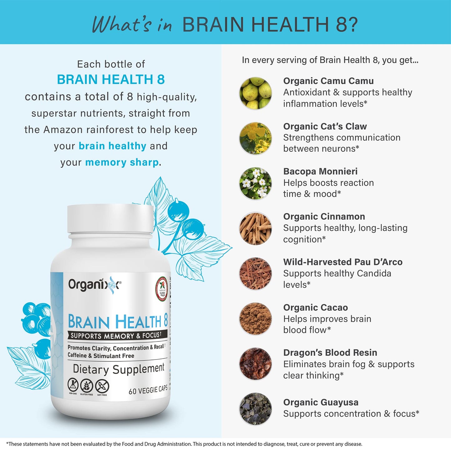 Organixx Ageless Brain Powerful Brain Health Supplement to Support Brain Function, Clarity, Focus, Re-Energize Brain Cells, Helps Promote a Balanced Mood, Gluten Free, Non GMO, 60 Vegetarian Capsules
